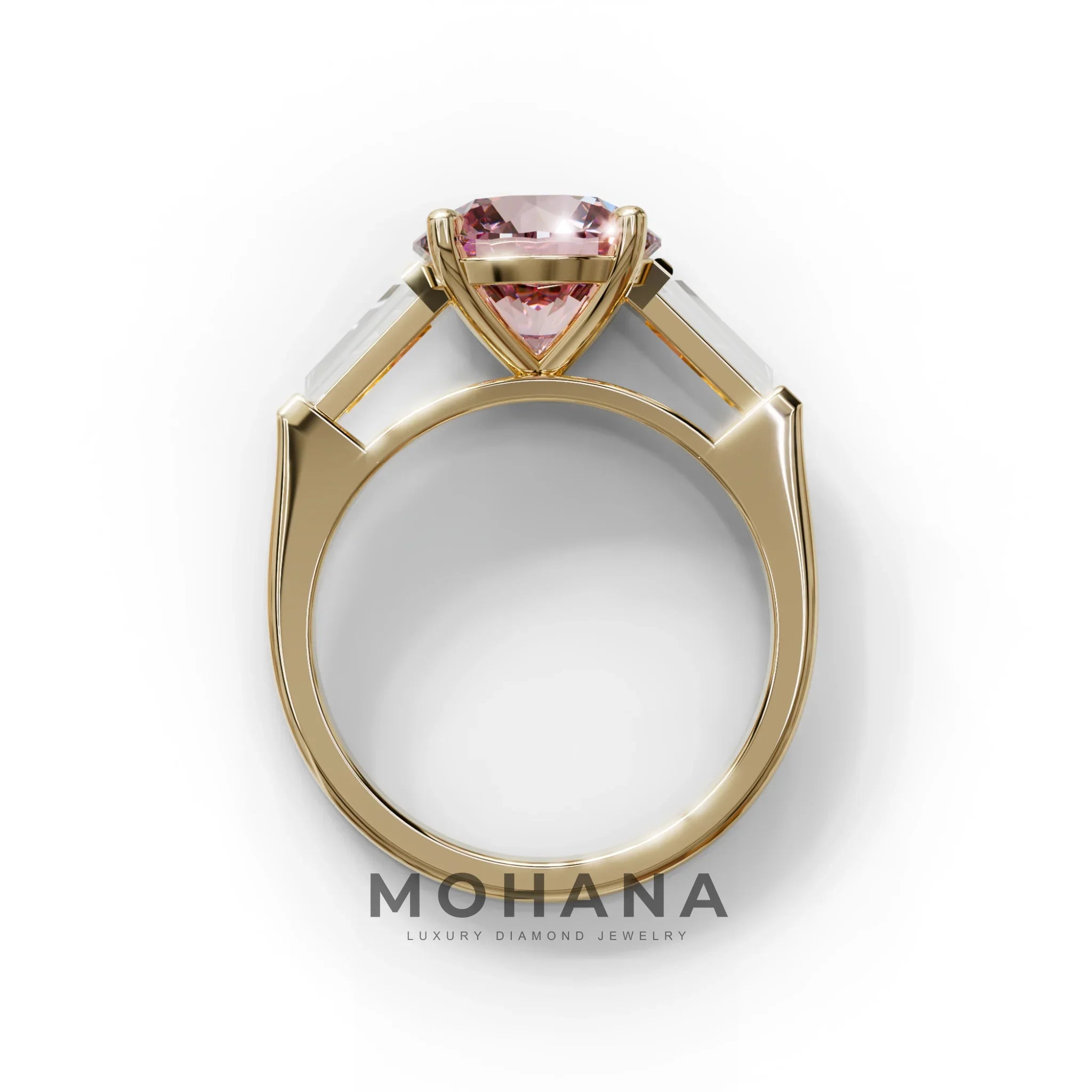 3 Carat Pink Round & Tapered Cut Multi Stone Lab Diamond Ring - Reflection