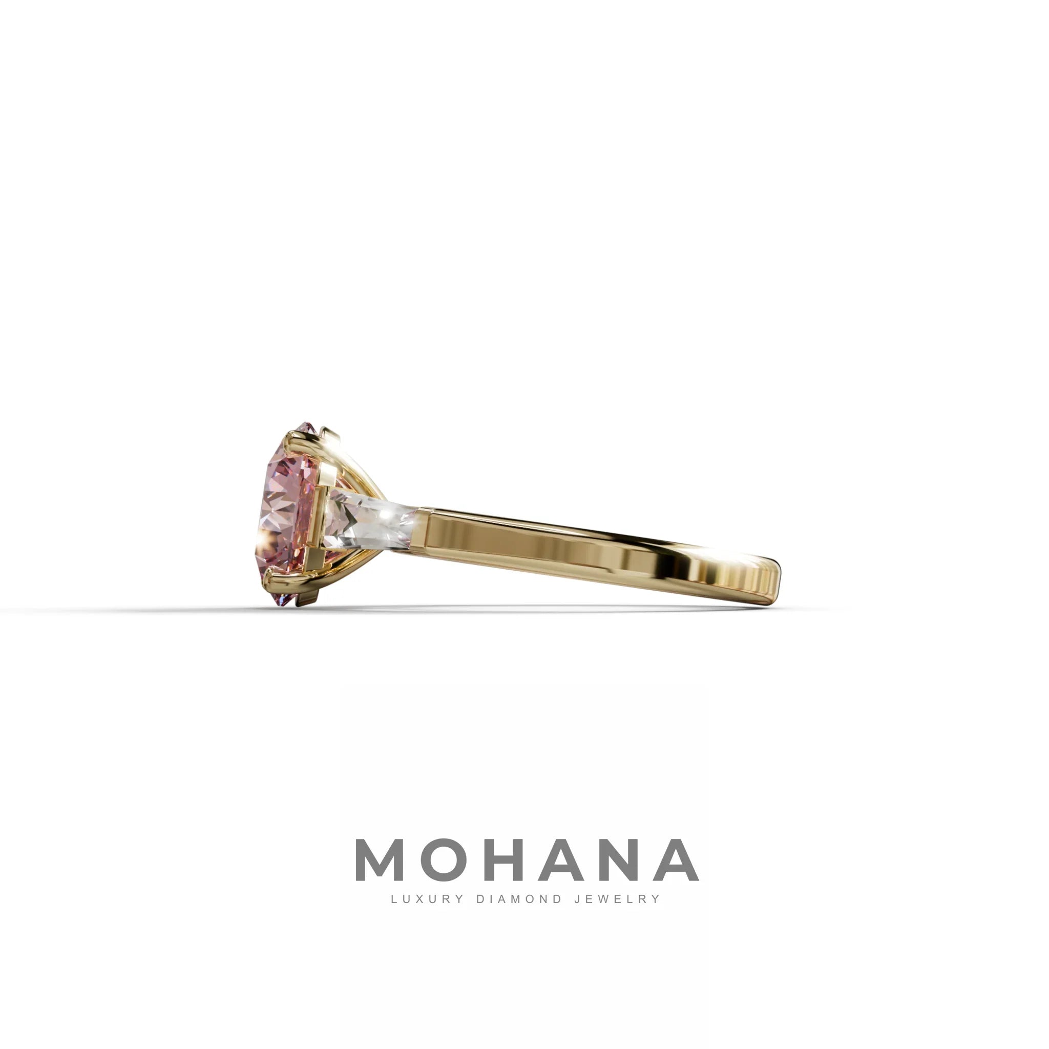 3 Carat Pink Round & Tapered Cut Multi Stone Lab Diamond Ring - Reflection