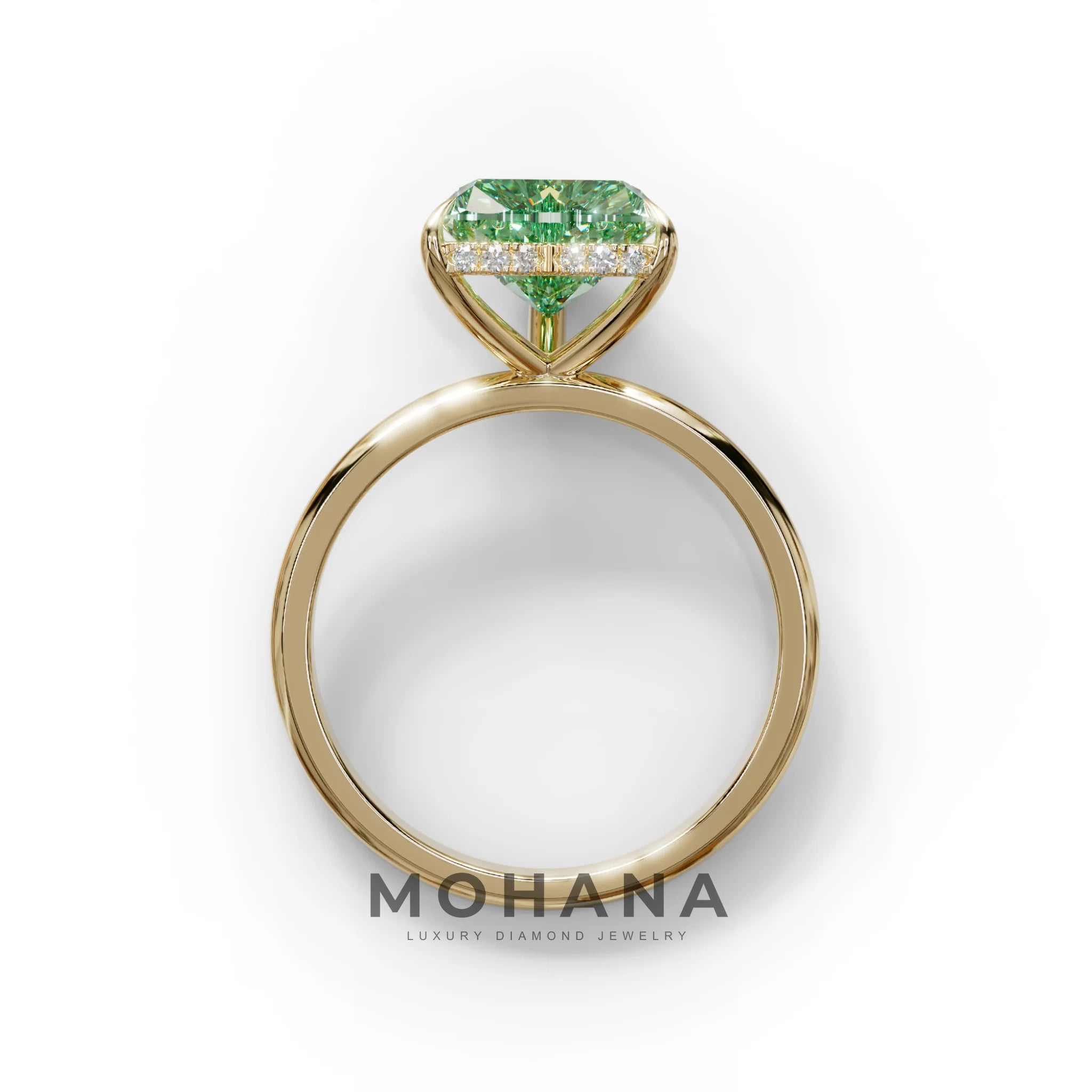 3 Carat Green Heart Cut Hidden Halo Set Lab Grown Diamond Engagement Ring