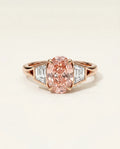 Ready to Ship 3 Carat Fancy Vivid Pink Oval Three-Stone Rose Gold Diamond Ring — view 1