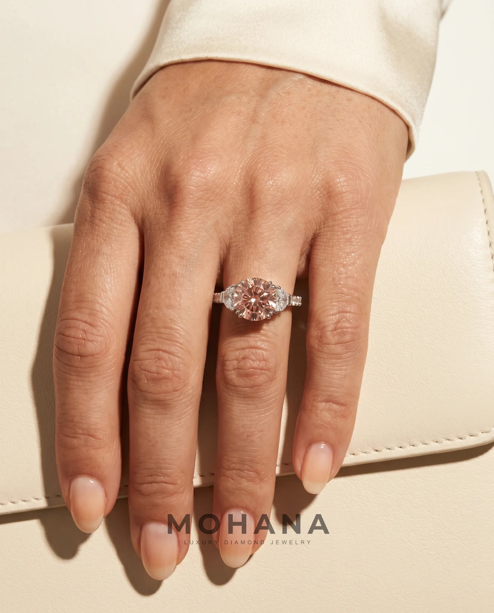 Ready to Ship 3 Carat Fancy Vivid Pink Round Three-Stone Diamond Ring — view 11