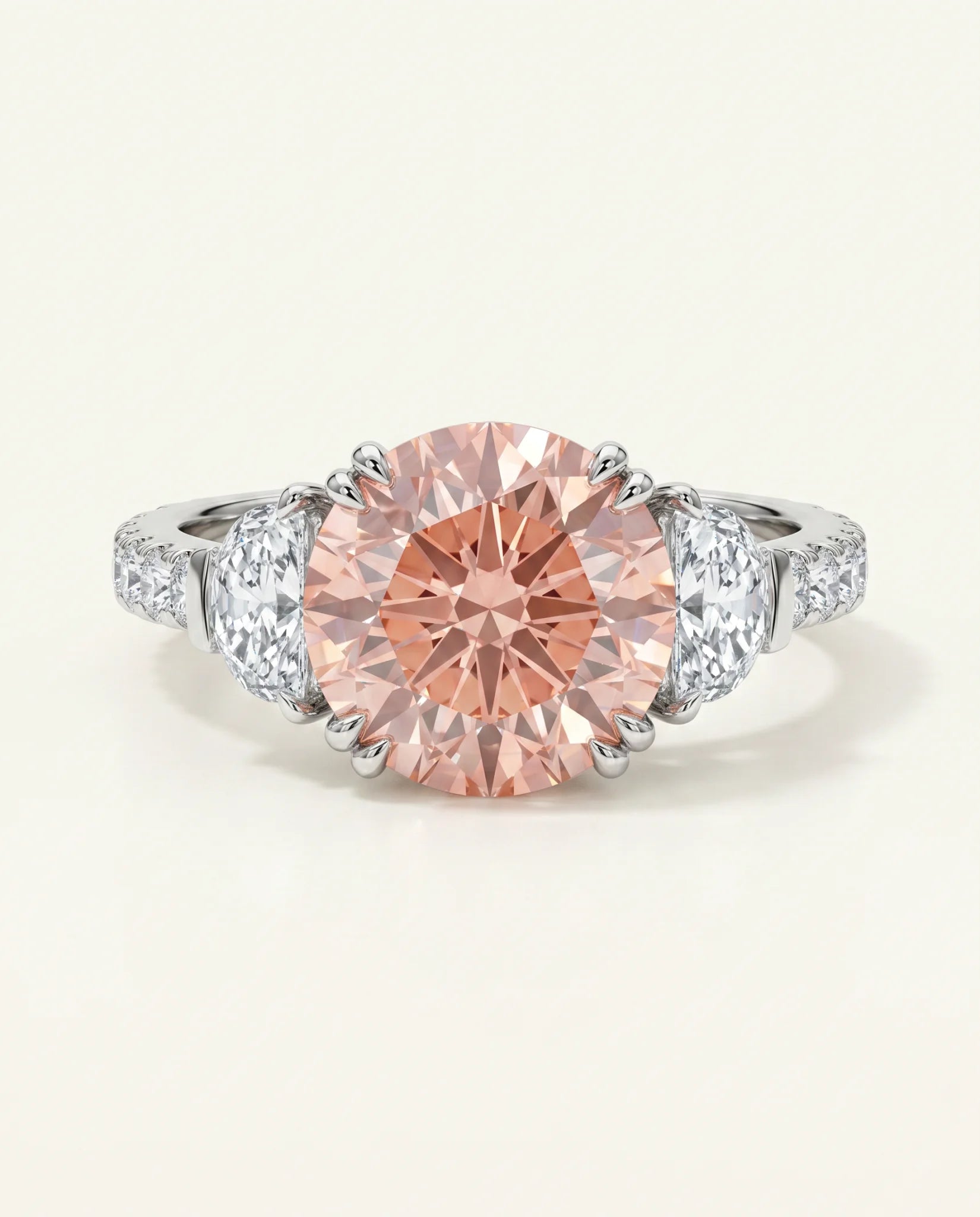 Ready to Ship 3 Carat Fancy Vivid Pink Round Three-Stone Diamond Ring — view 2