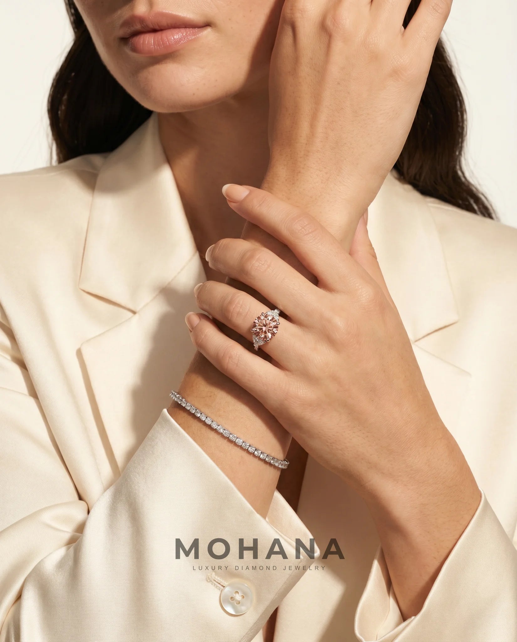 Ready to Ship 3 Carat Fancy Vivid Pink Round Three-Stone Diamond Ring — view 9