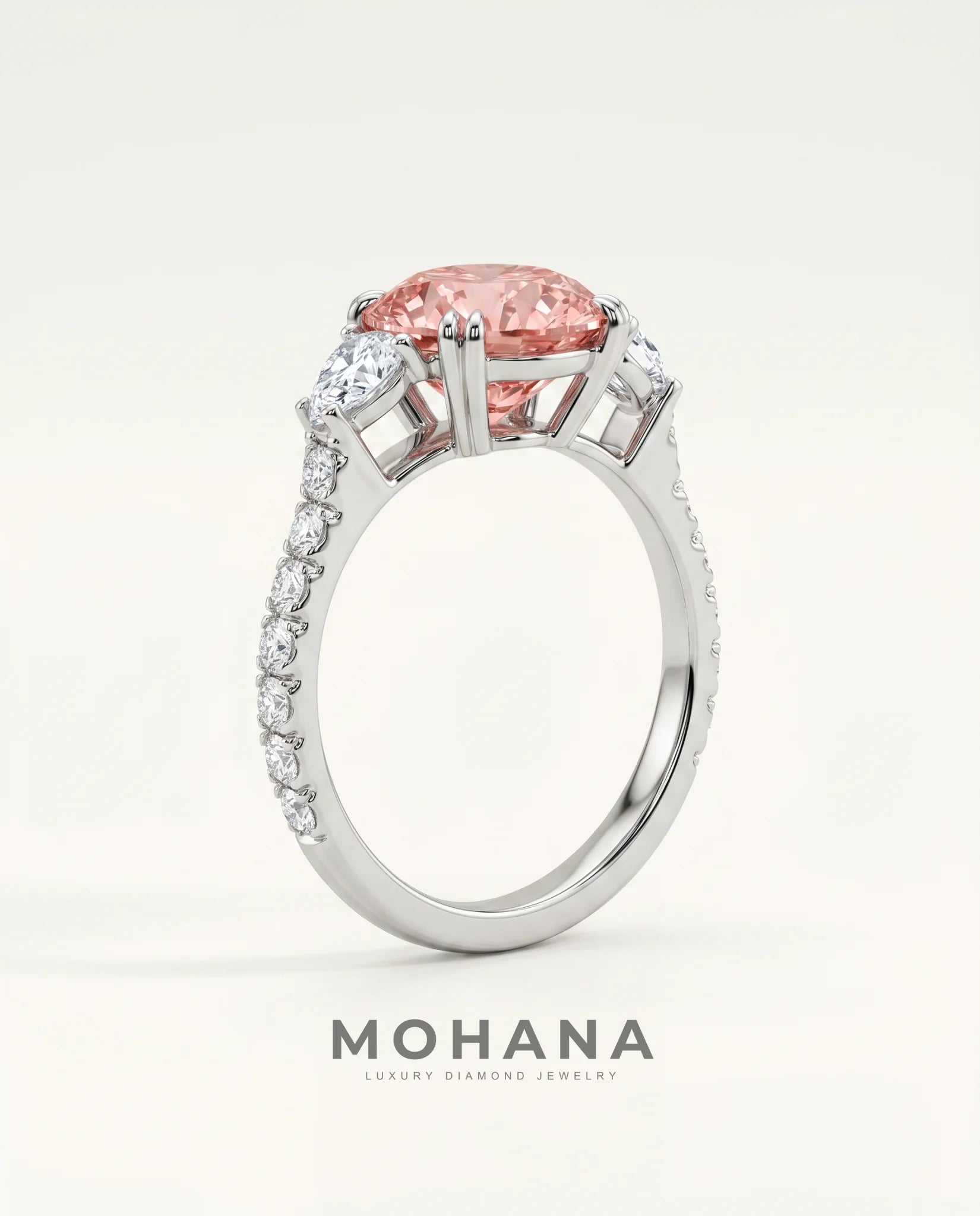 Ready to Ship 3 Carat Fancy Vivid Pink Round Three-Stone Diamond Ring — view 3