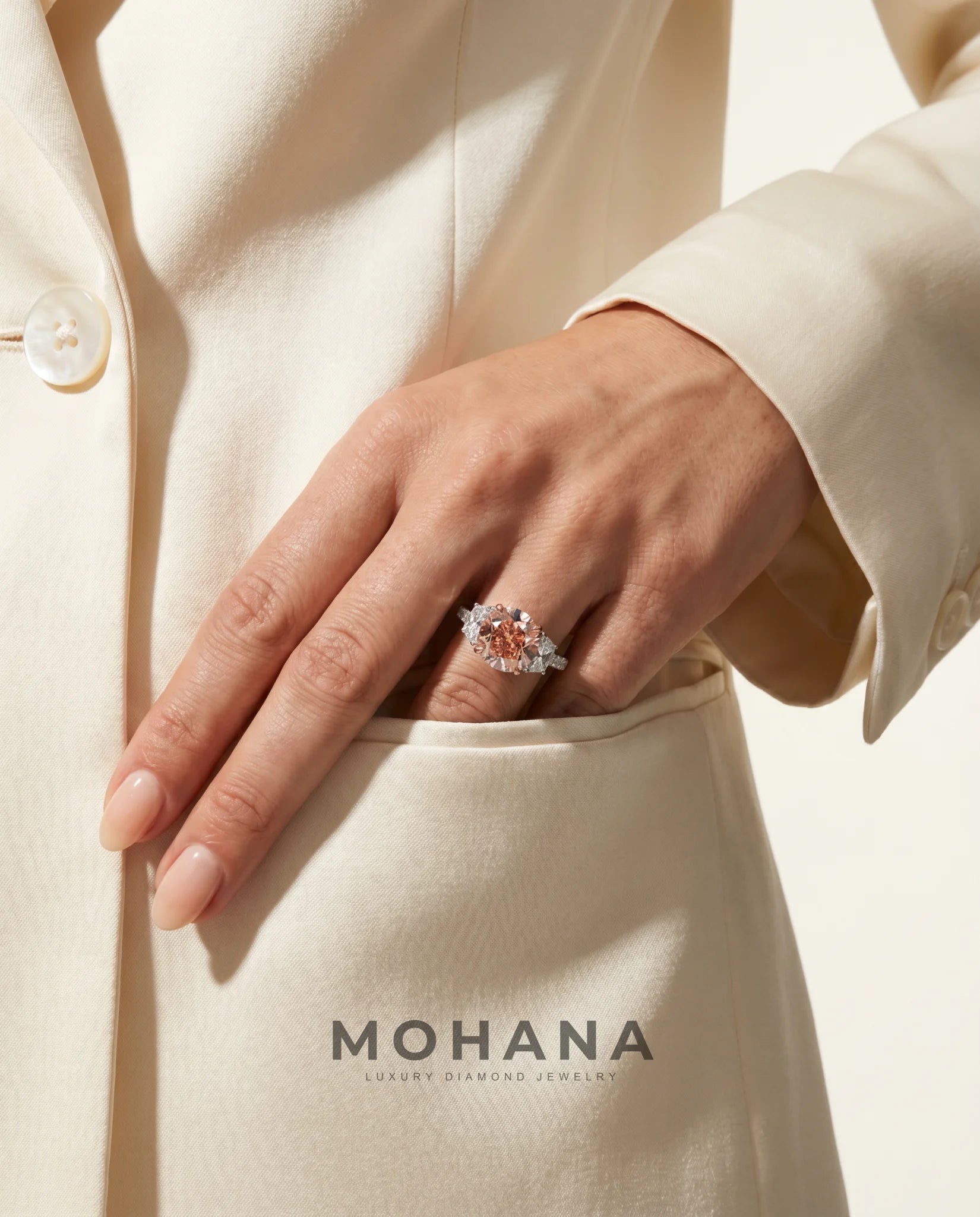 Ready to Ship 3 Carat Fancy Vivid Pink Round Three-Stone Diamond Ring — view 10
