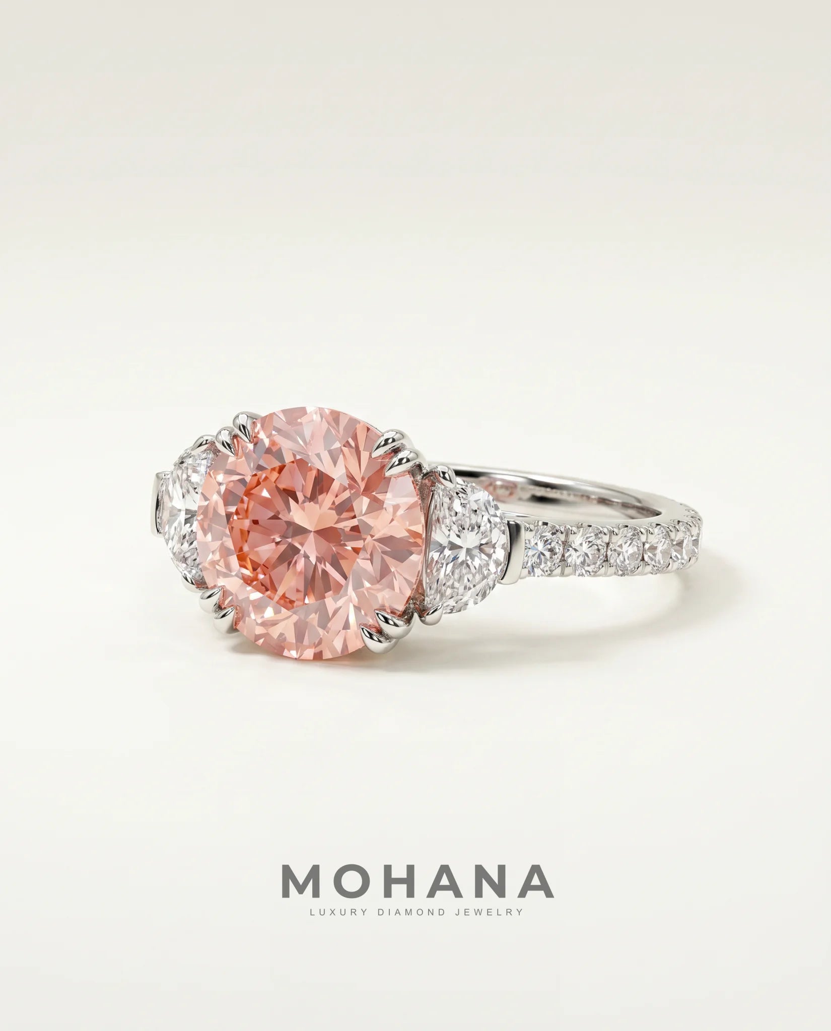 Ready to Ship 3 Carat Fancy Vivid Pink Round Three-Stone Diamond Ring — view 1