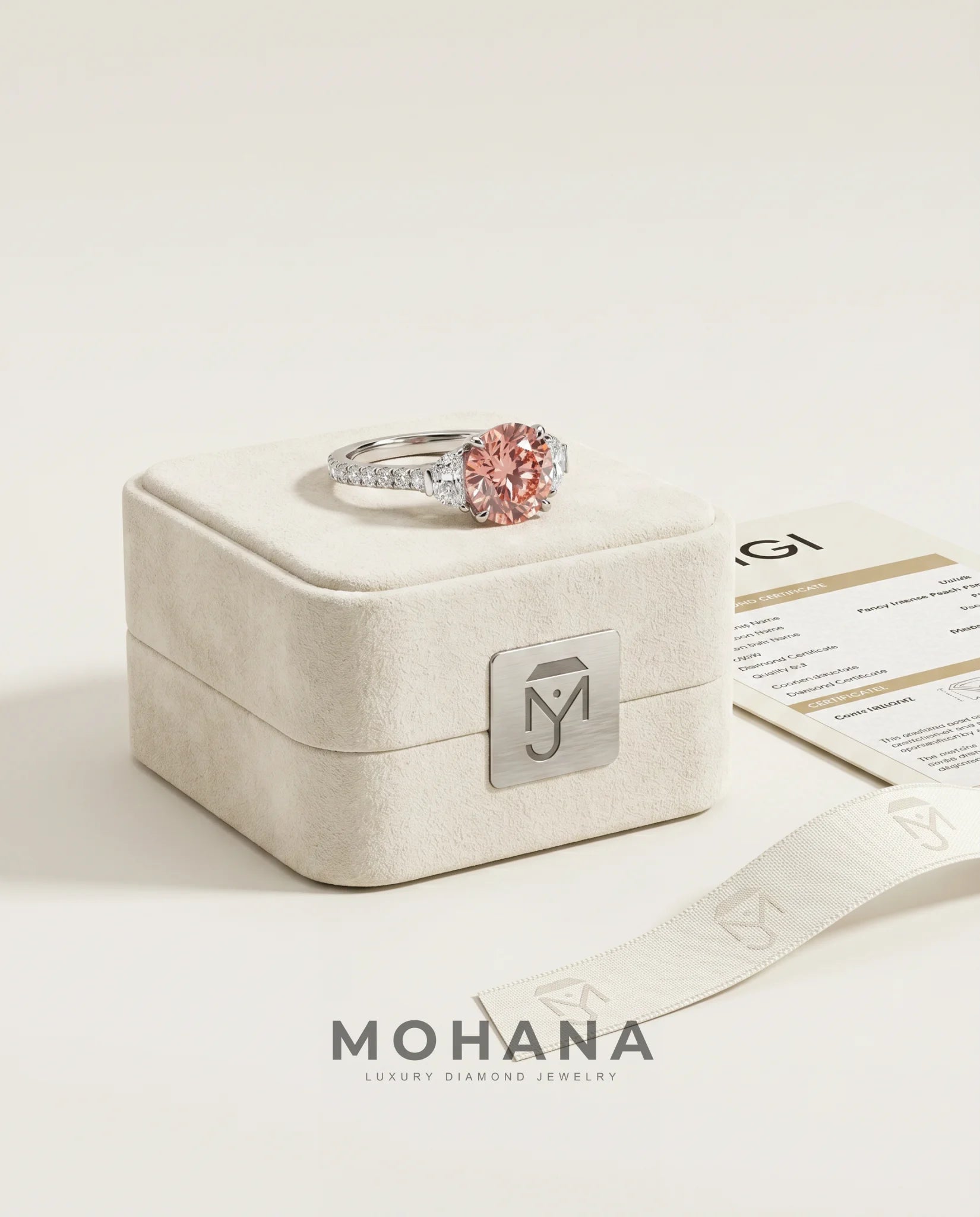 Ready to Ship 3 Carat Fancy Vivid Pink Round Three-Stone Diamond Ring — view 4