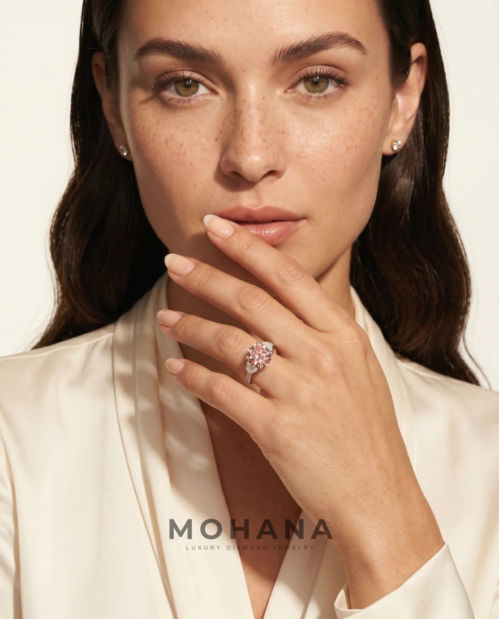 Ready to Ship 3 Carat Fancy Vivid Pink Round Three-Stone Diamond Ring — view 8