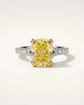 Ready to Ship 3 Carat Fancy Vivid Yellow Cushion Cut Two-Tone Pavé Diamond Ring — view 4
