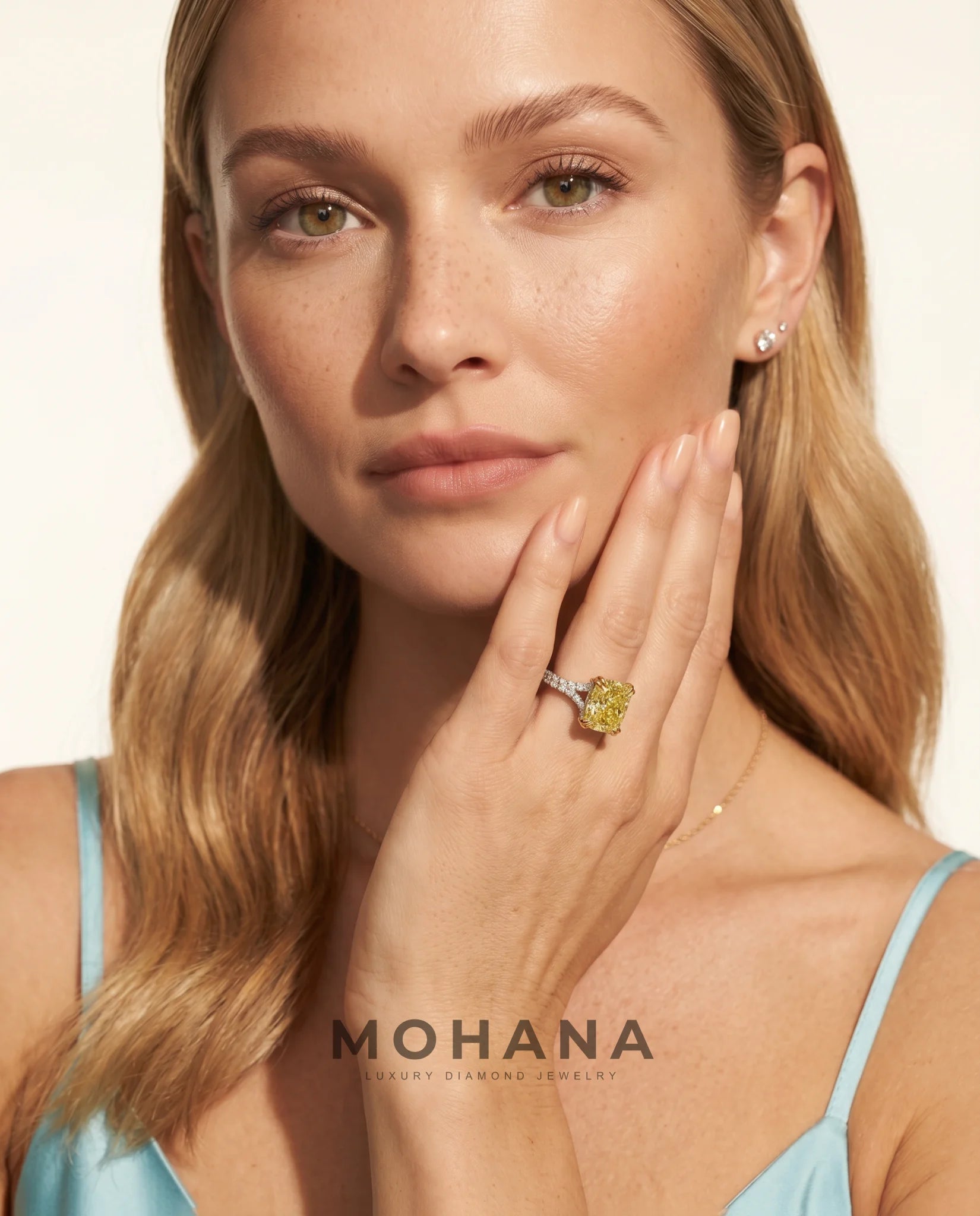 Ready to Ship 3 Carat Fancy Vivid Yellow Cushion Cut Two-Tone Pavé Diamond Ring — view 7