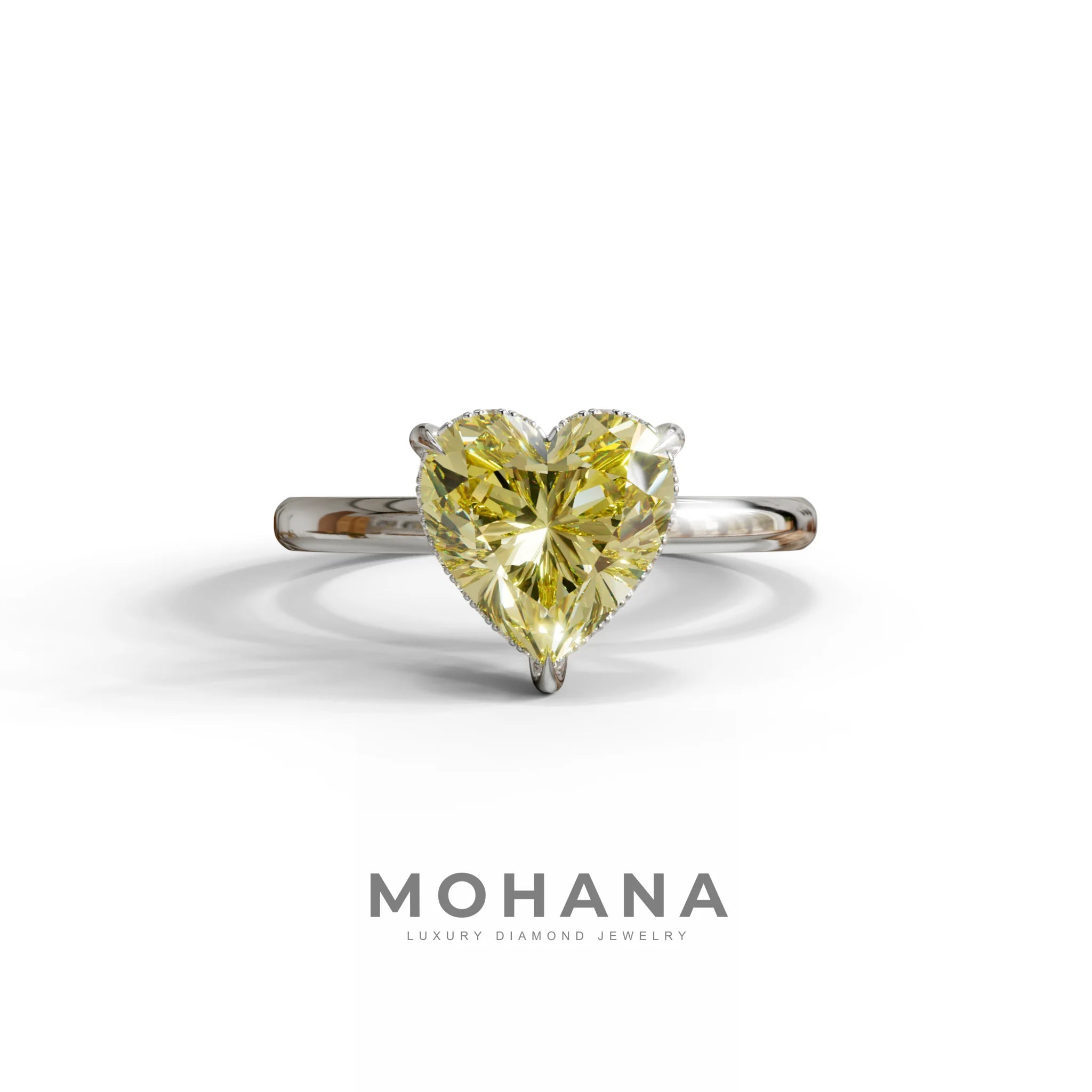 3 Carat Yellow Heart Cut Hidden Halo Set Lab Grown Diamond Engagement Ring - 10K Solid Gold / White Gold