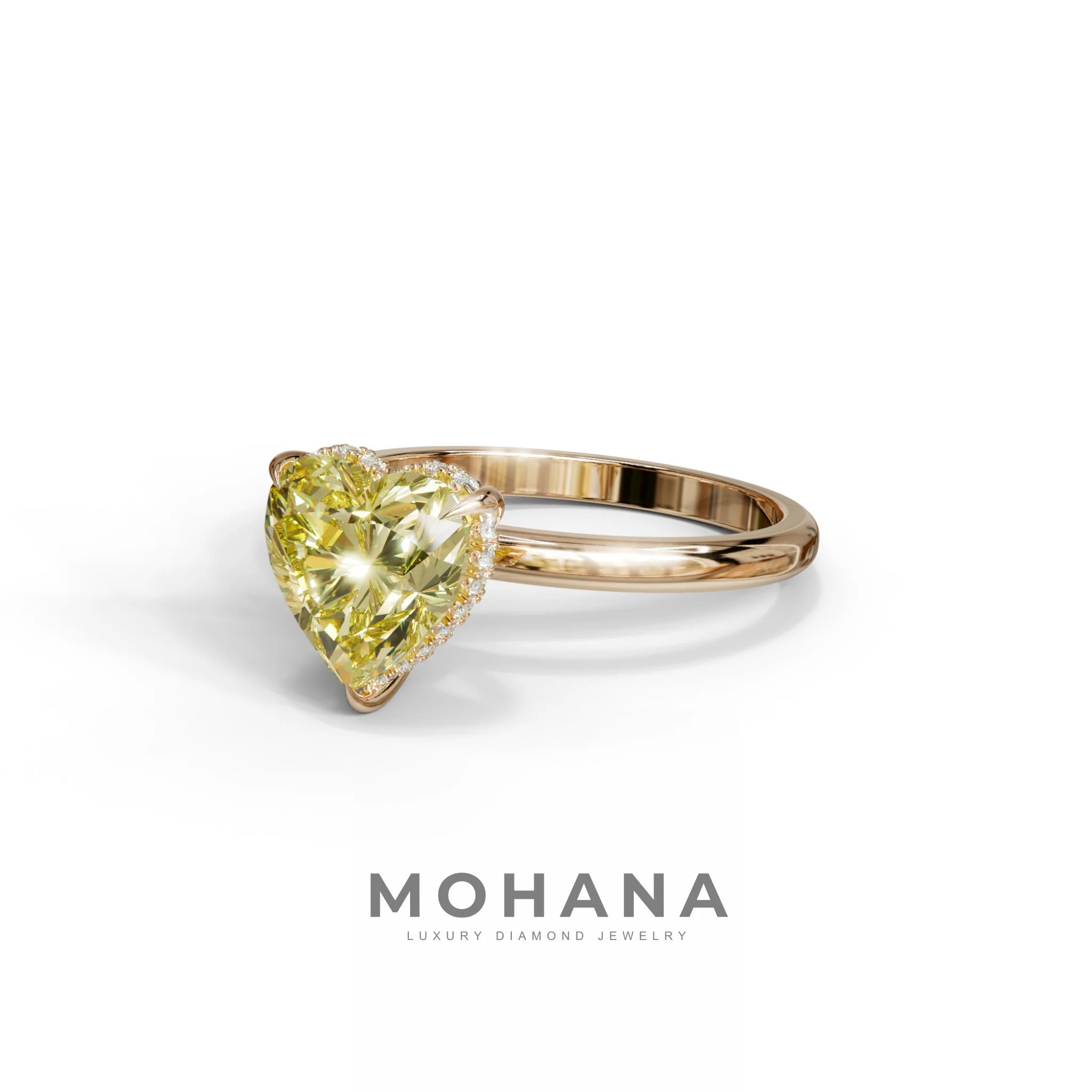 3 Carat Yellow Heart Cut Hidden Halo Set Lab Grown Diamond Engagement Ring