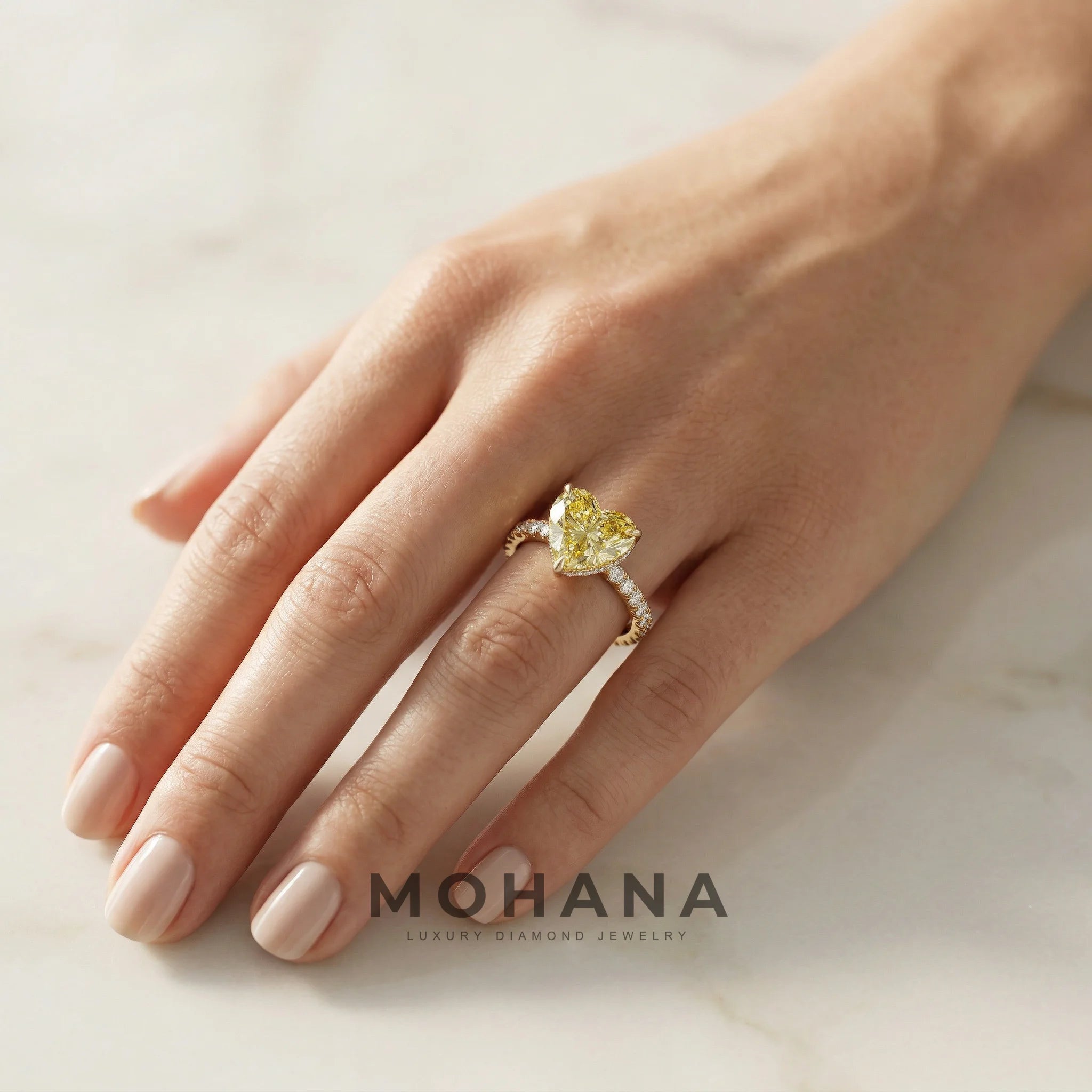 3 Carat Fancy Yellow Heart Cut Hidden Halo Lab Grown Diamond Engagement Ring