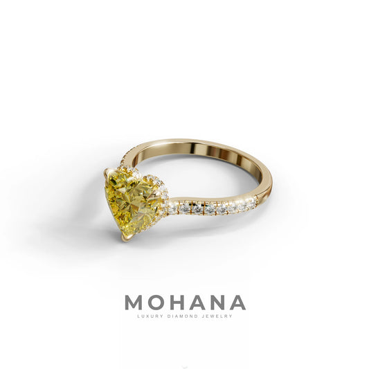 Yellow Heart Cut Lab Grown Diamond Engagement Ring – Pavé Band Setting