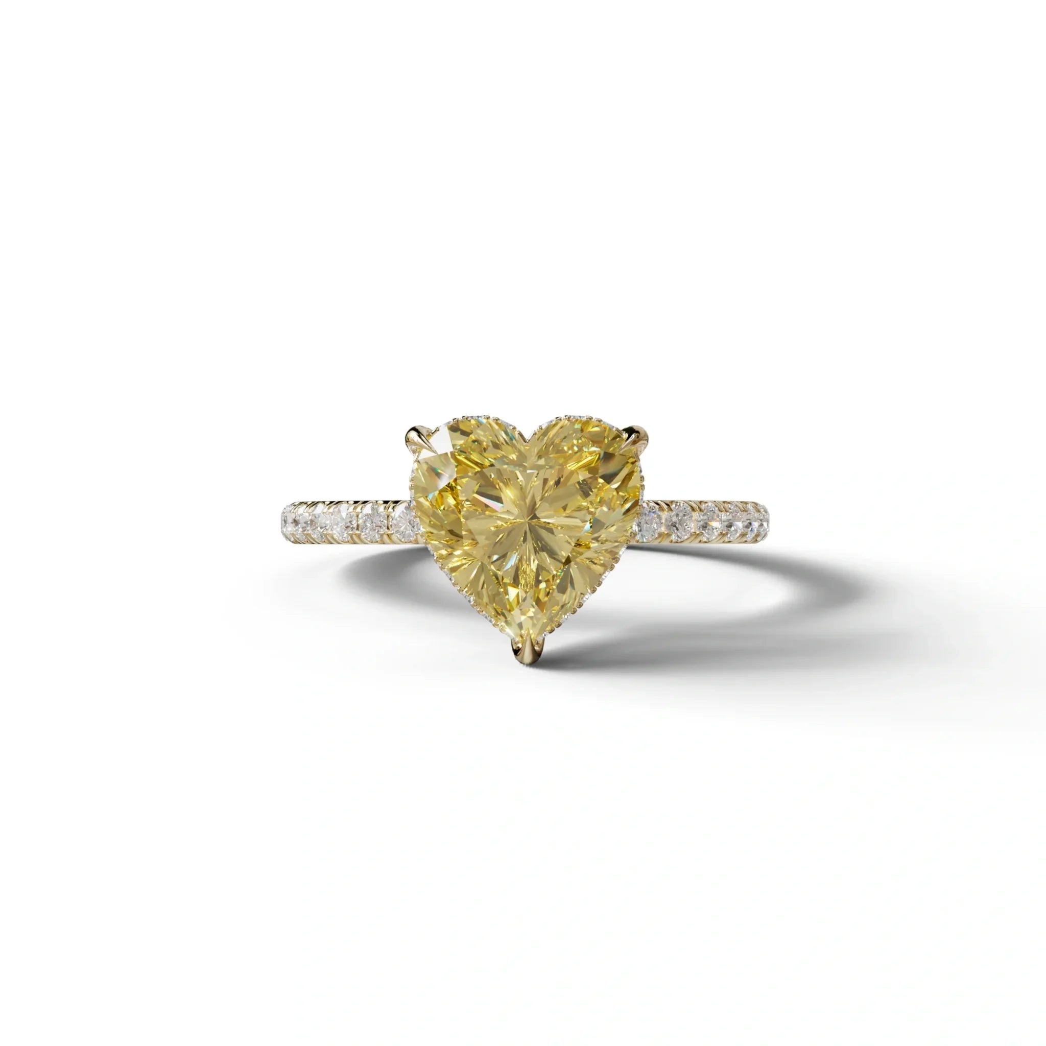 Yellow 3 Carat Heart Cut Hidden Halo & Pavé Setting Engagement Ring - 10K Solid Gold / Yellow Gold