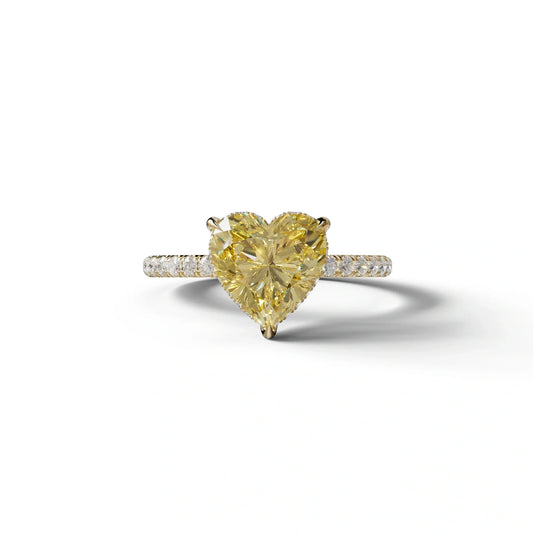 Yellow 3 Carat Heart Cut Hidden Halo & Pavé Setting Engagement Ring - 10K Solid Gold / Yellow Gold