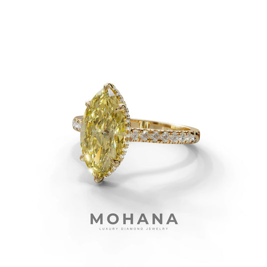 3 Carat Yellow Marquise Cut Hidden Halo & Pave Set Lab Diamond Ring - Eblouissant