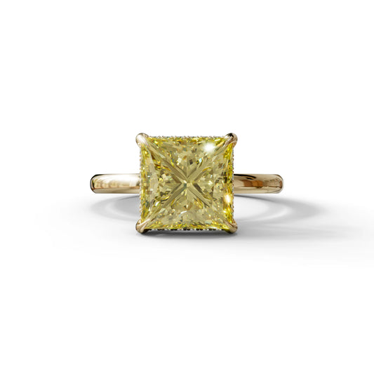 3 Carat Fancy Yellow Princess Cut Hidden Halo Lab Grown Diamond Engagement Ring - 10K Solid Gold / Yellow Gold