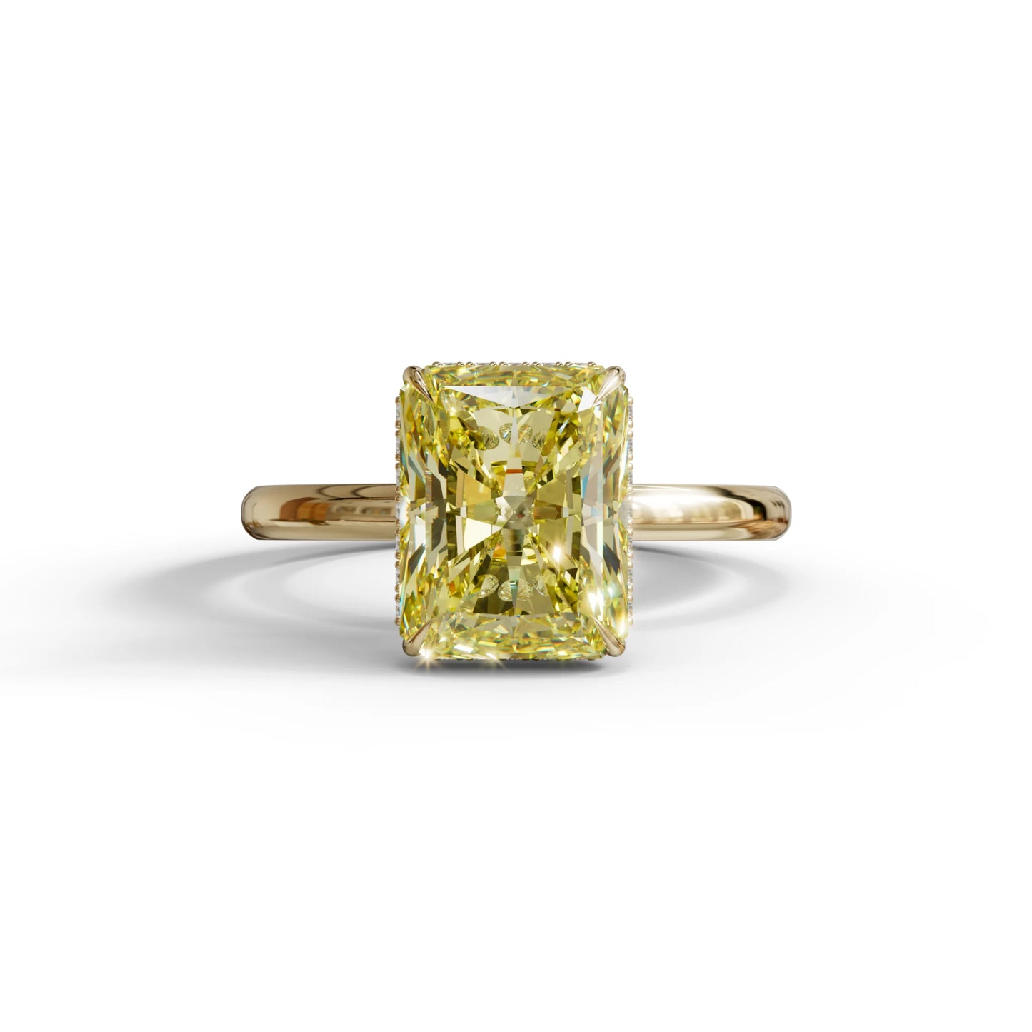 3 Carat Yellow Radiant Cut Hidden Halo Lab Diamond Ring - 10K Solid Gold / Yellow Gold