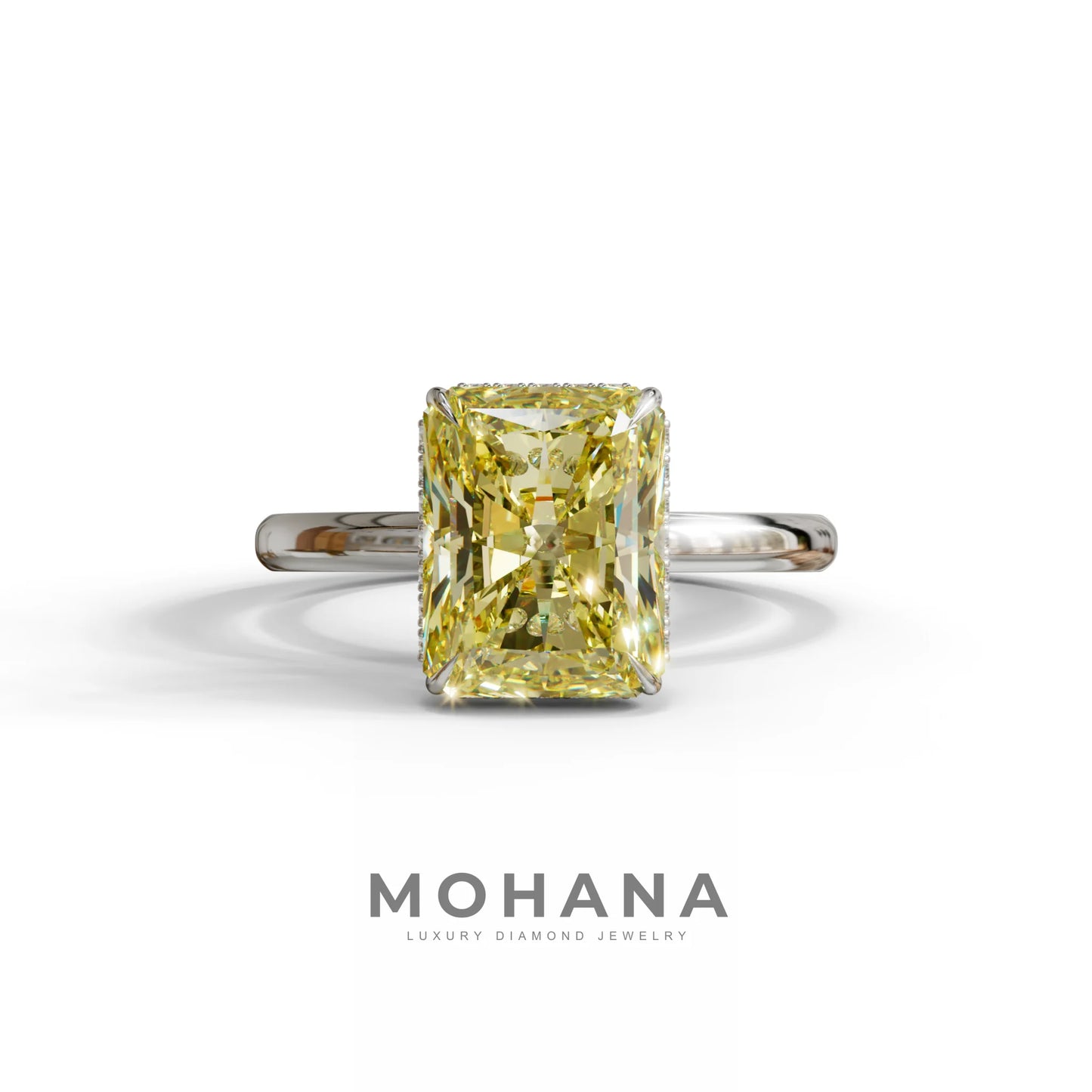 3 Carat Yellow Radiant Cut Hidden Halo Lab Diamond Ring - 10K Solid Gold / White Gold