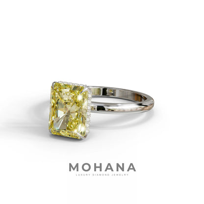 3 Carat Yellow Radiant Cut Hidden Halo Lab Diamond Ring