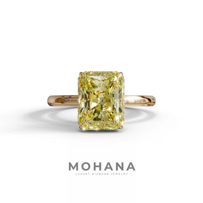 3 Carat Yellow Radiant Cut Hidden Halo Lab Diamond Ring - 10K Solid Gold / Rose Gold