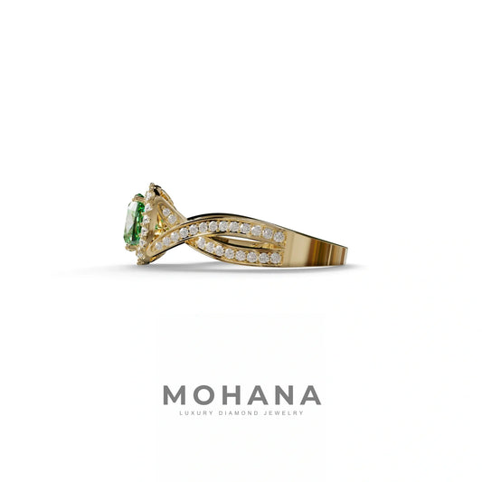 3 Carat Green Cushion Cut Lab Grown Halo Diamond Engagement Ring - Odessa