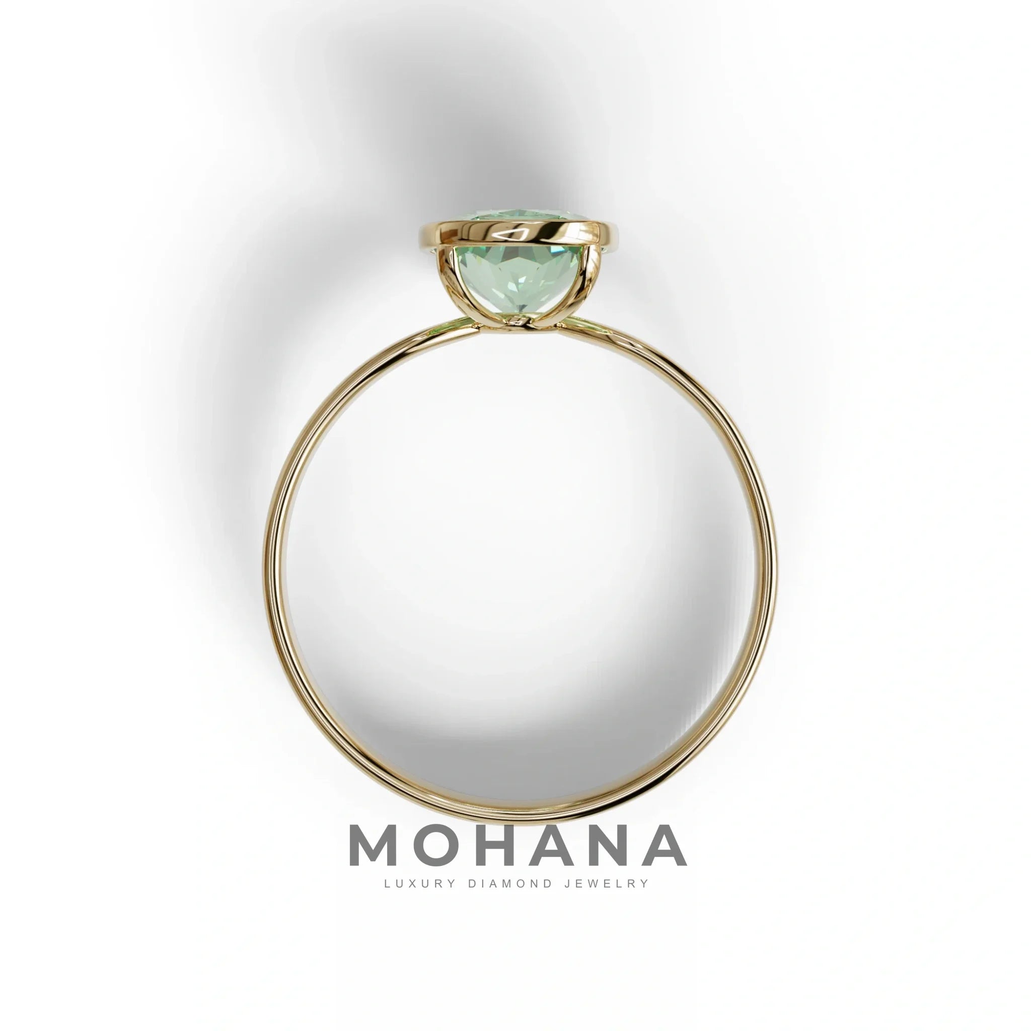 3 Carat Green Elongated Cushion Cut Bezel Set Engagement Ring - Astrae