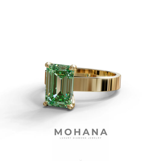 3 Carat Green Emerald Lab Grown Diamond Solitaire Engagement Ring - Zulu