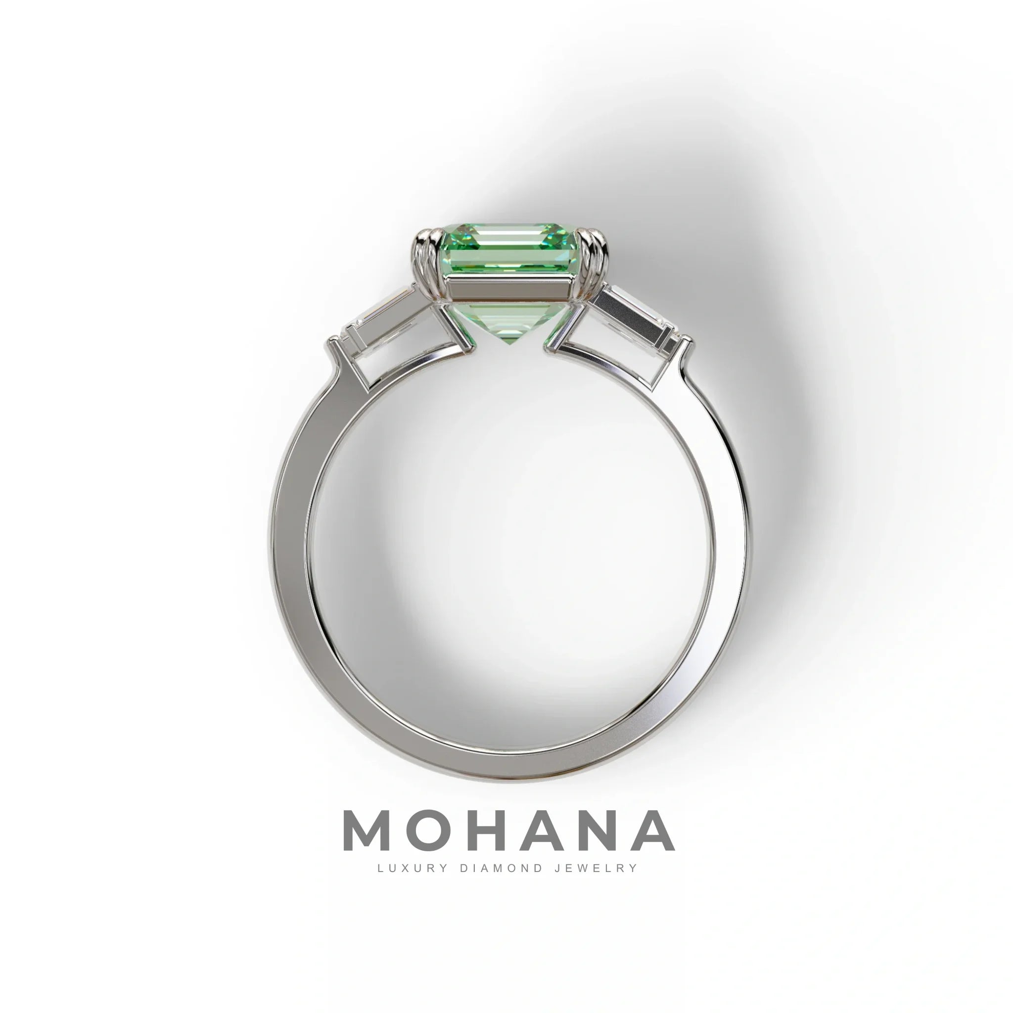3 Ct Green Asscher Cut Lab Diamond Double Claw Prong Setting - Celestial