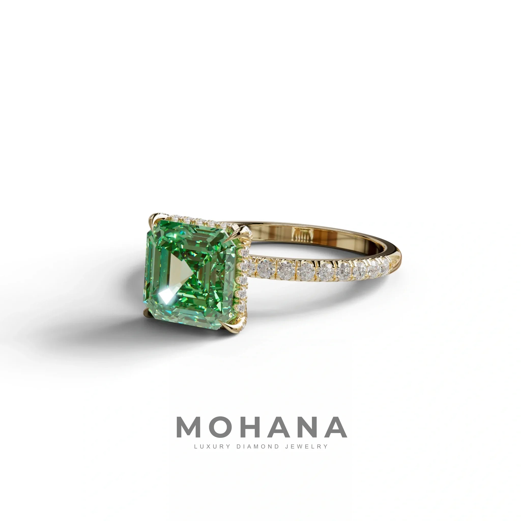 3 Carat Green Asscher Cut Hidden Halo & Pave Lab Grown Diamond Ring