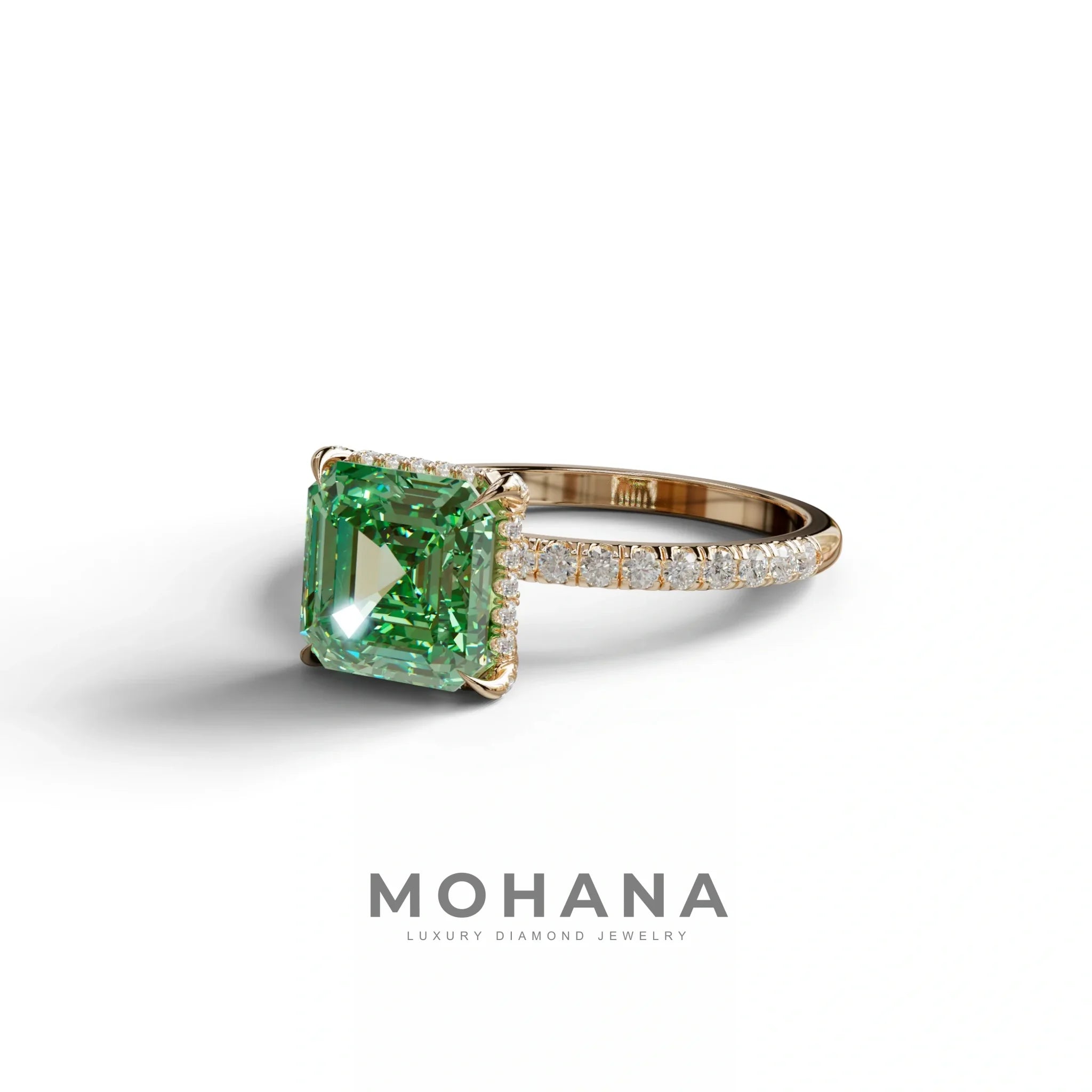 3 Carat Green Asscher Cut Hidden Halo & Pave Lab Grown Diamond Ring