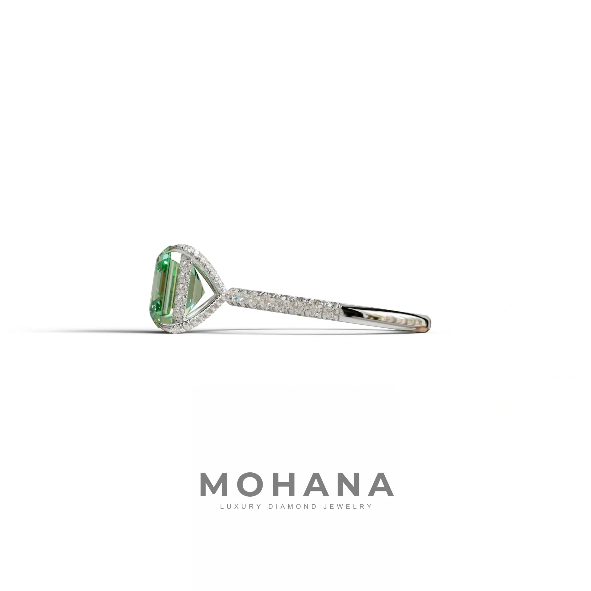 3 Carat Green Asscher Cut Hidden Halo & Pave Lab Grown Diamond Ring