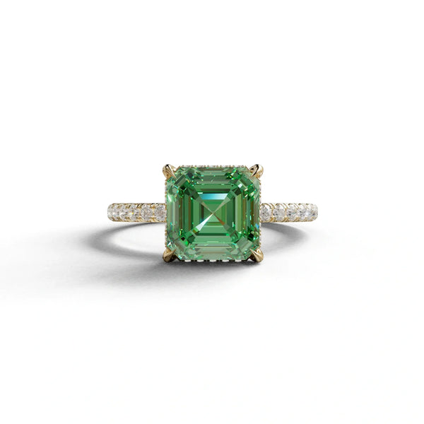 3 Carat Green Lab Grown Diamond Engagement Ring – Asscher Cut Hidden Halo