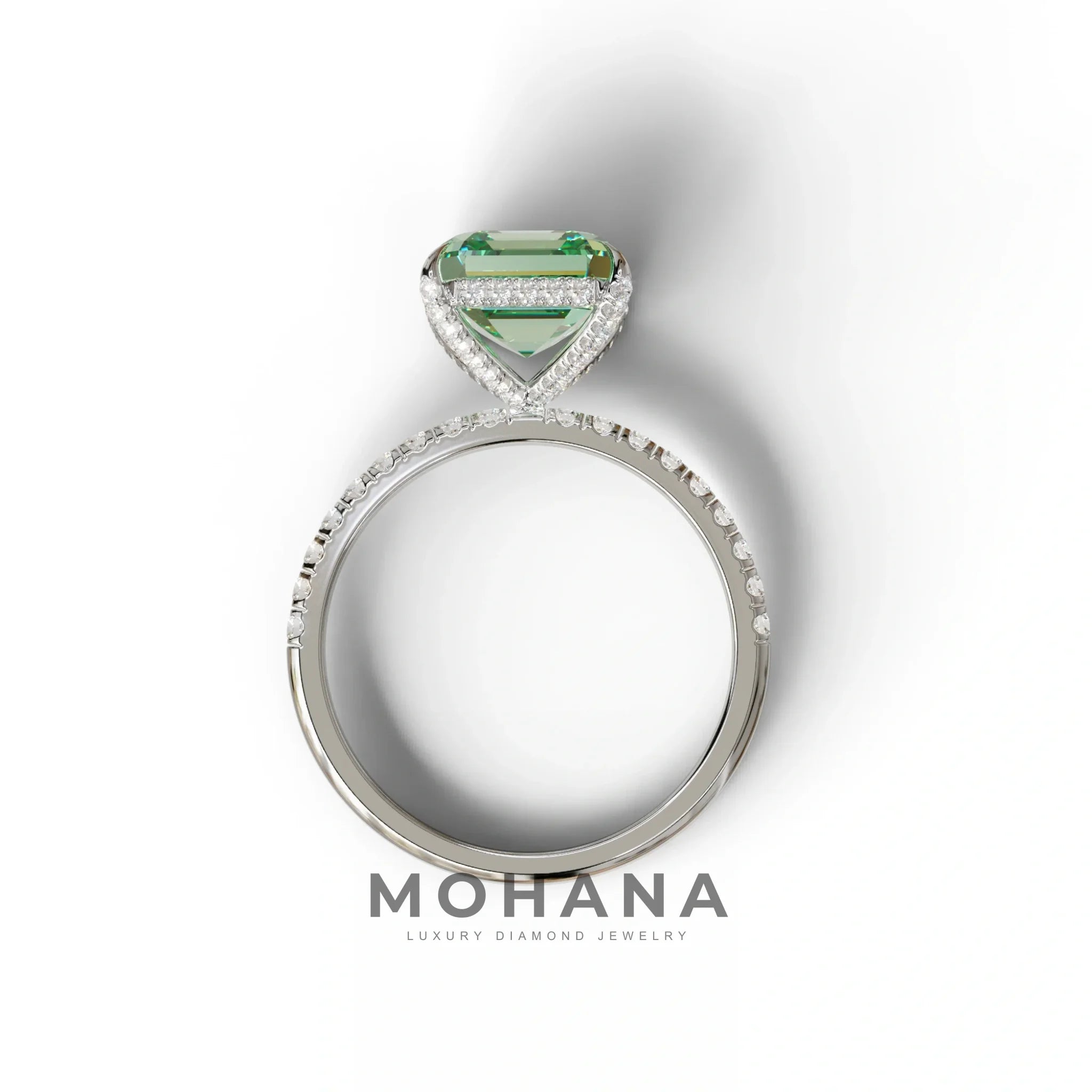 3 Carat Green Asscher Cut Hidden Halo & Pave Lab Grown Diamond Ring