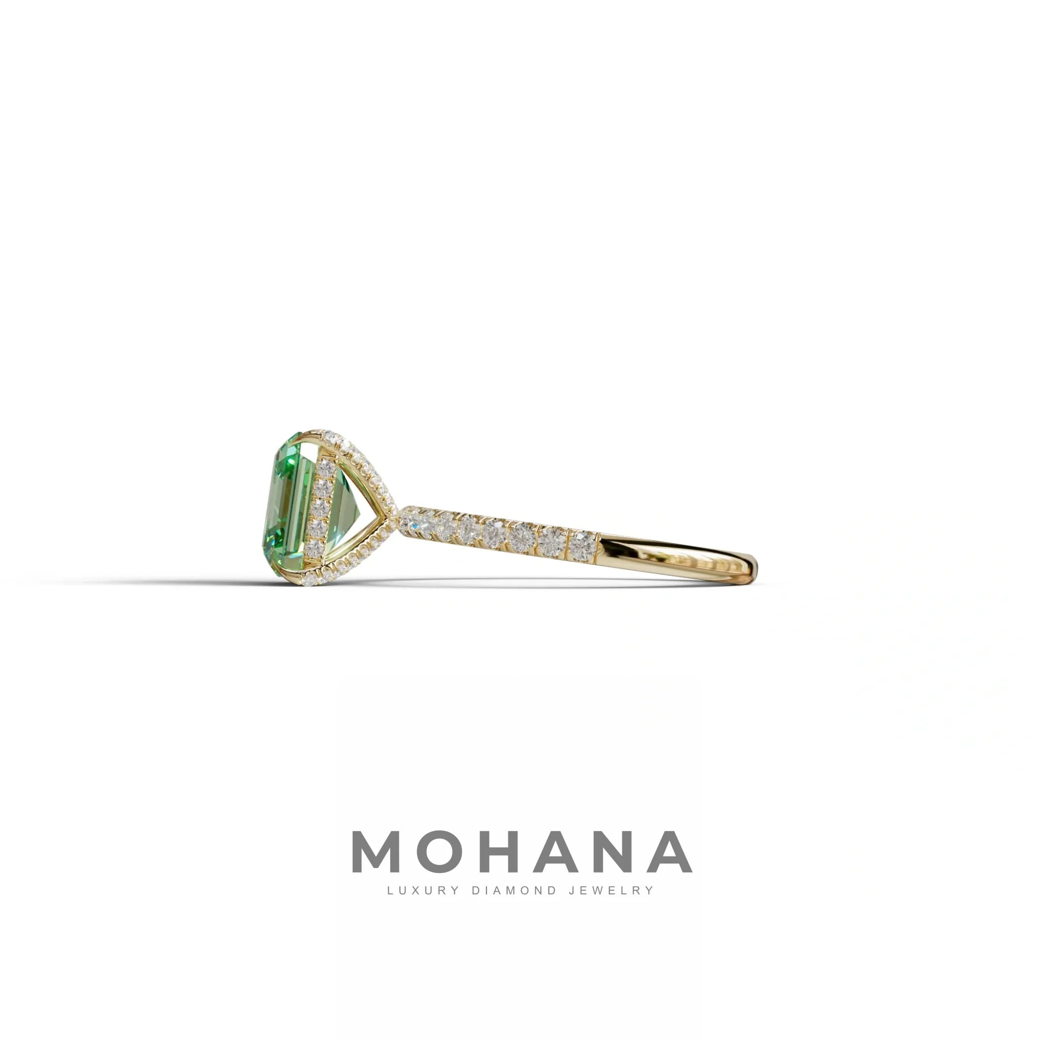 3 Carat Green Asscher Cut Hidden Halo & Pave Lab Grown Diamond Ring