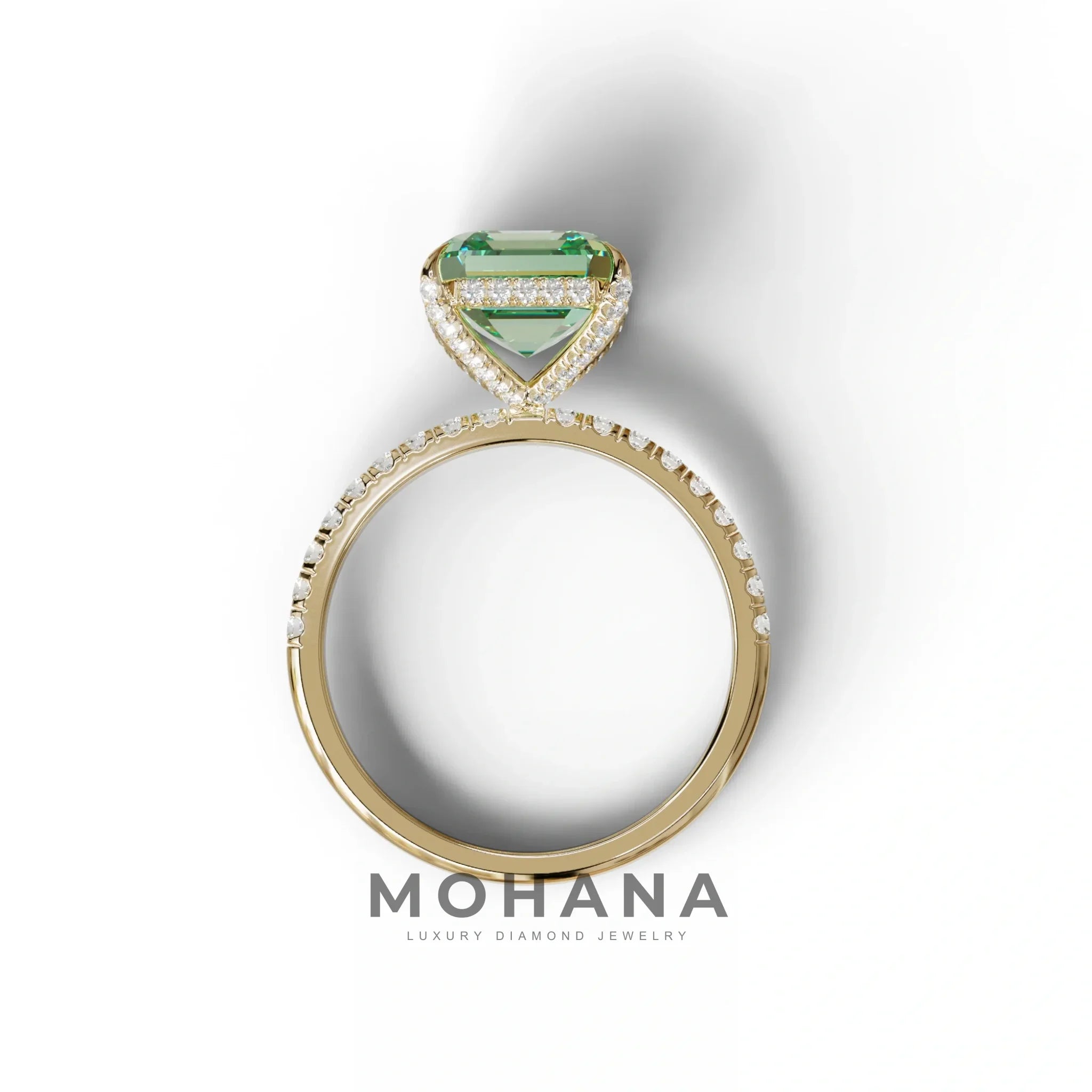 3 Carat Green Asscher Cut Hidden Halo & Pave Lab Grown Diamond Ring