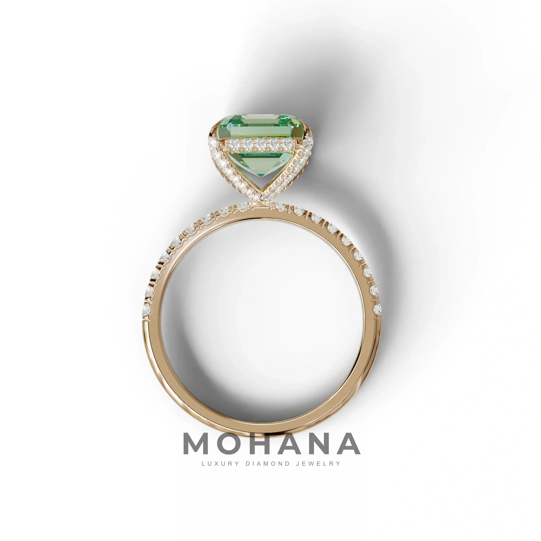 3 Carat Green Asscher Cut Hidden Halo & Pave Lab Grown Diamond Ring