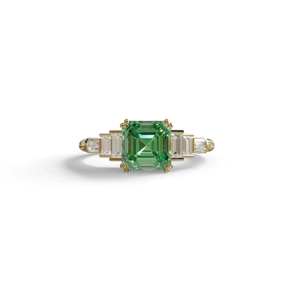 3 Carat Green Lab Grown Diamond Engagement Ring – Asscher Cut Three Stone | Vetra
