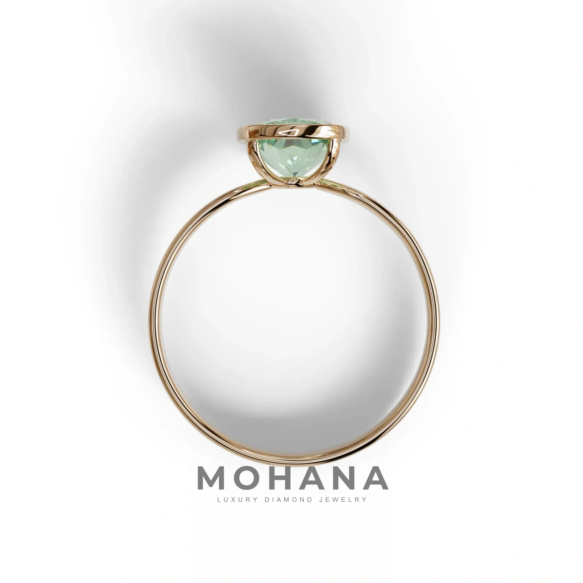 3 Carat Green Elongated Cushion Cut Bezel Set Engagement Ring - Astrae