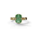 3 Carat Green Elongated Cushion Cut Bezel Set Engagement Ring - Astrae - 10K Solid Gold / Yellow Gold