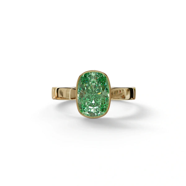 3 Carat Green Lab Grown Diamond Engagement Ring – Cushion Cut Bezel | Astrae