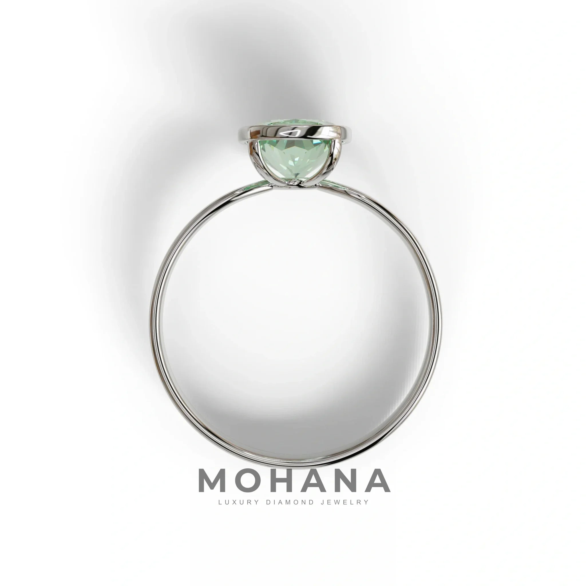 3 Carat Green Elongated Cushion Cut Bezel Set Engagement Ring - Astrae
