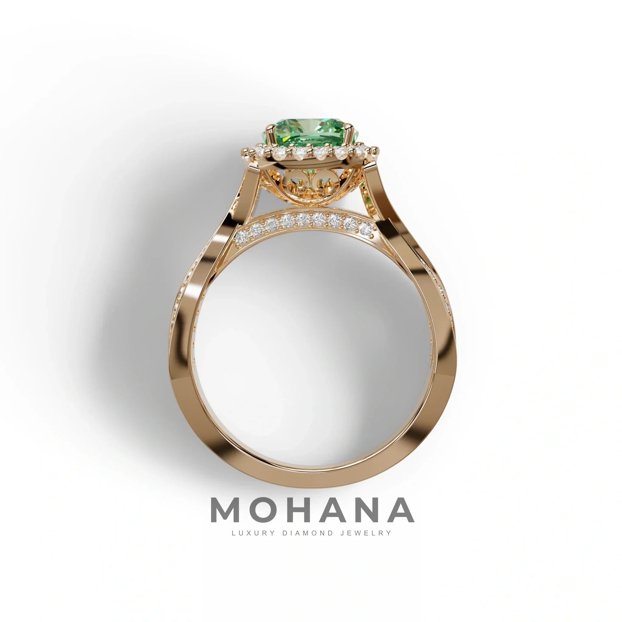3 Carat Green Cushion Cut Lab Grown Halo Diamond Engagement Ring - Odessa