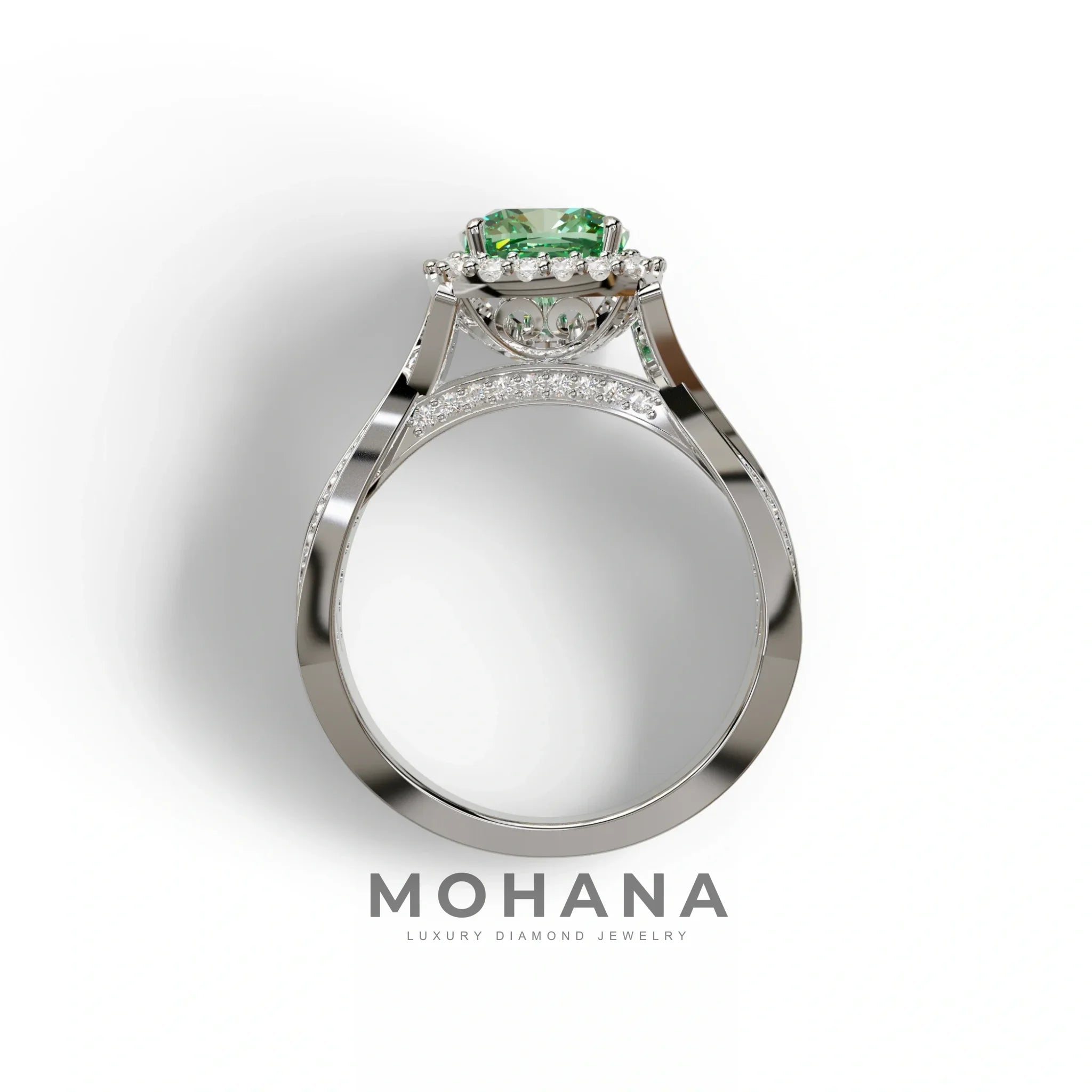3 Carat Green Cushion Cut Lab Grown Halo Diamond Engagement Ring - Odessa