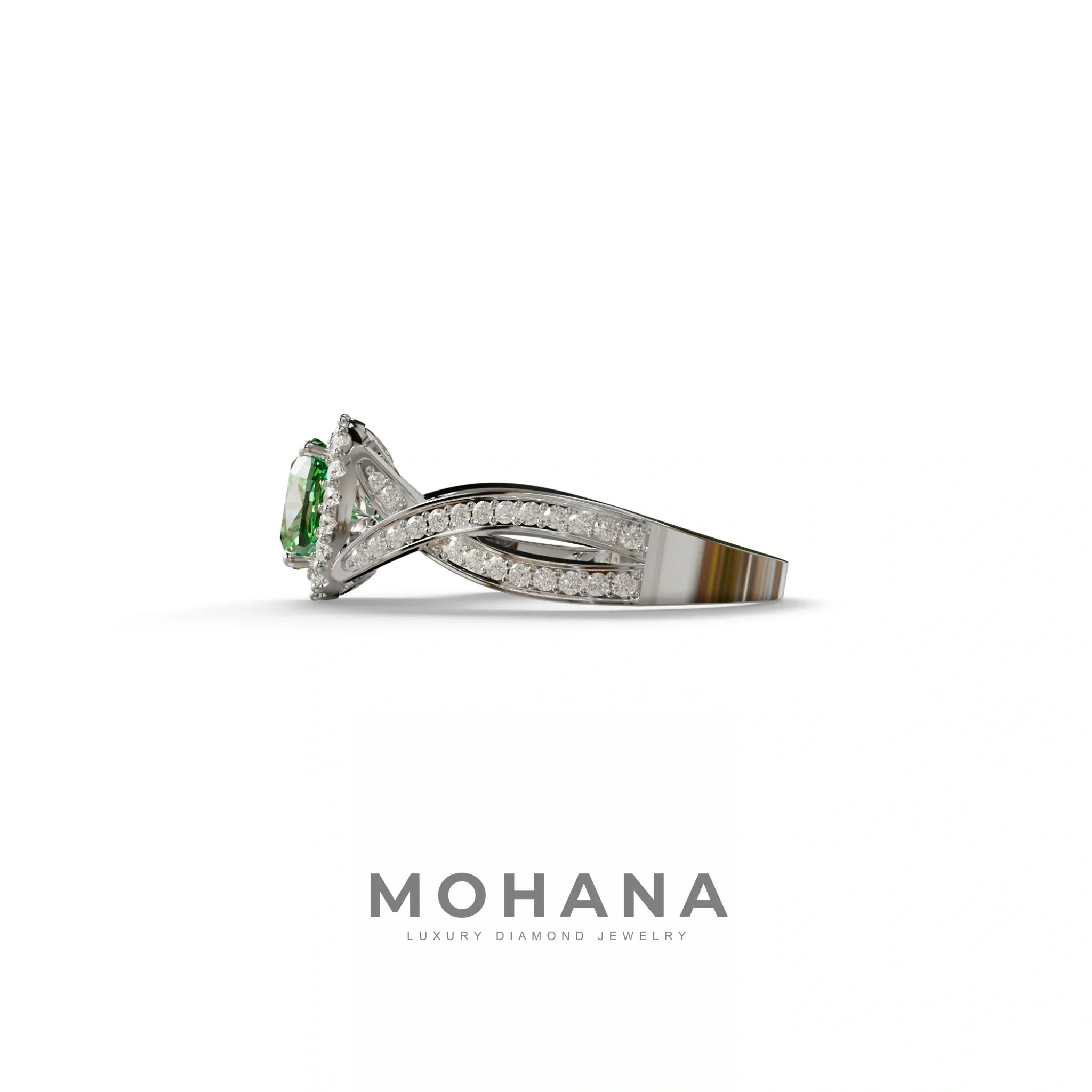 3 Carat Green Cushion Cut Lab Grown Halo Diamond Engagement Ring - Odessa