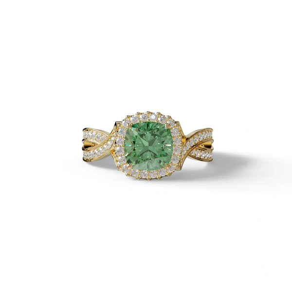3 Carat Green Lab Grown Diamond Engagement Ring – Cushion Cut Halo | Odessa