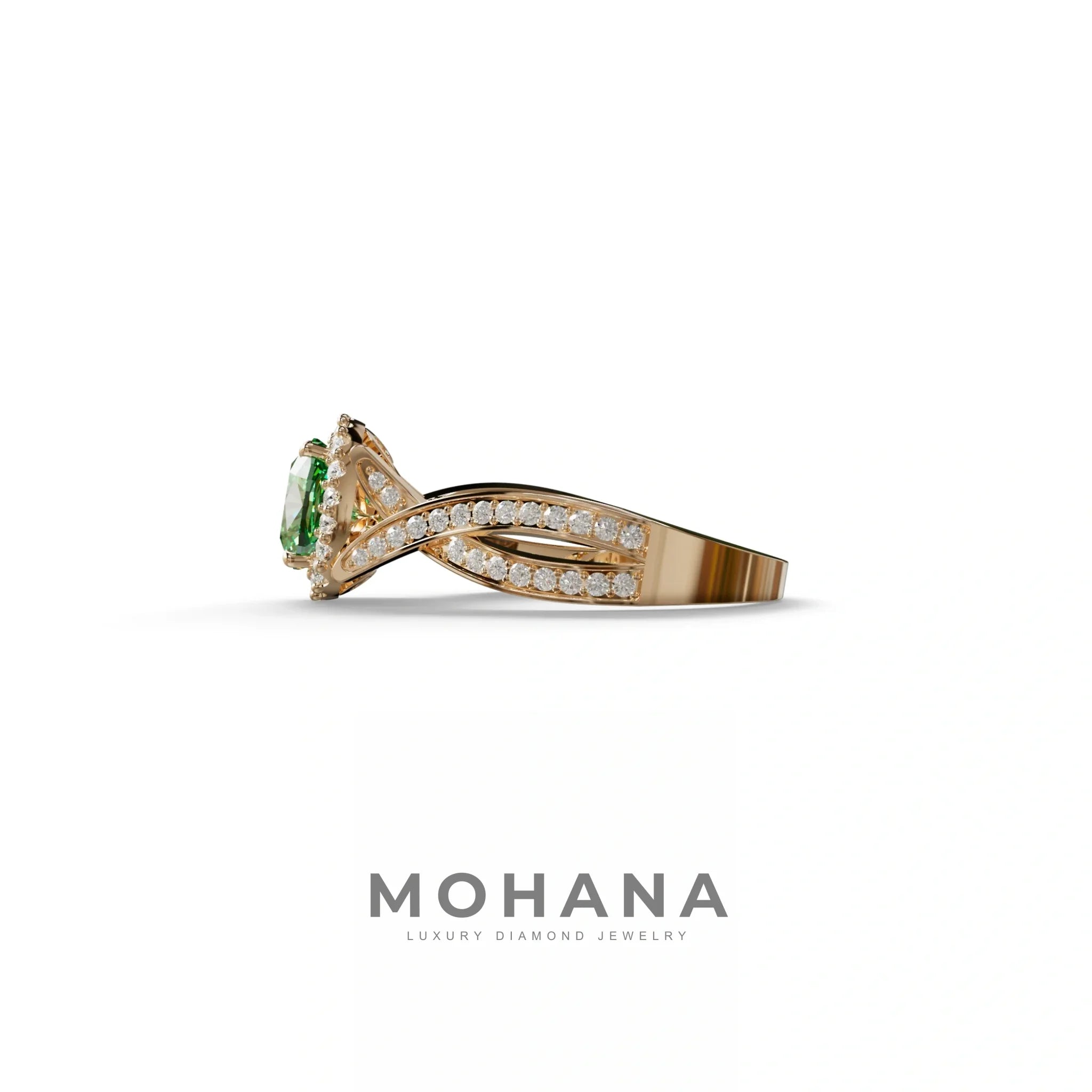 3 Carat Green Cushion Cut Lab Grown Halo Diamond Engagement Ring - Odessa