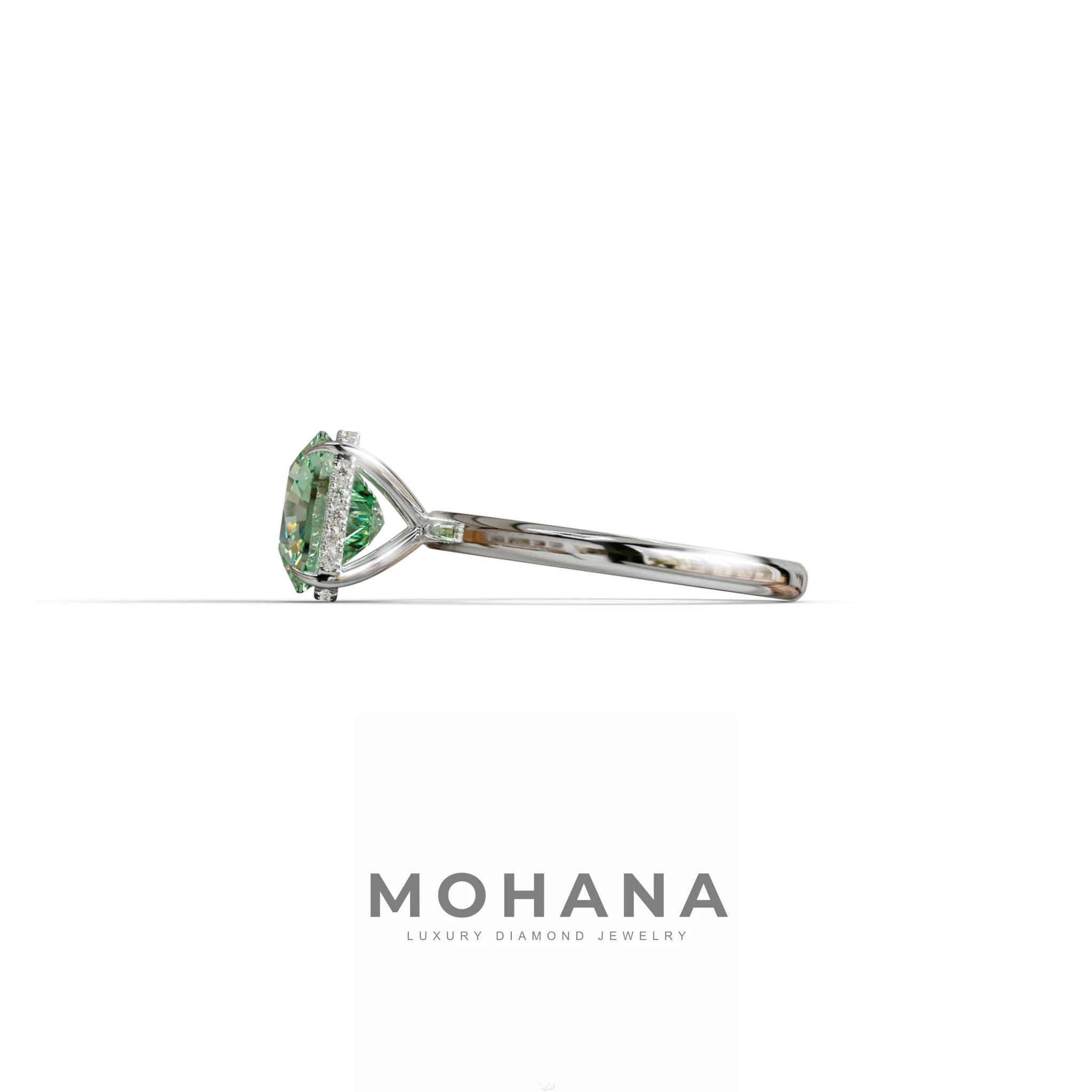 3 Carat Green Cushion Lab Diamond Hidden Halo Ring