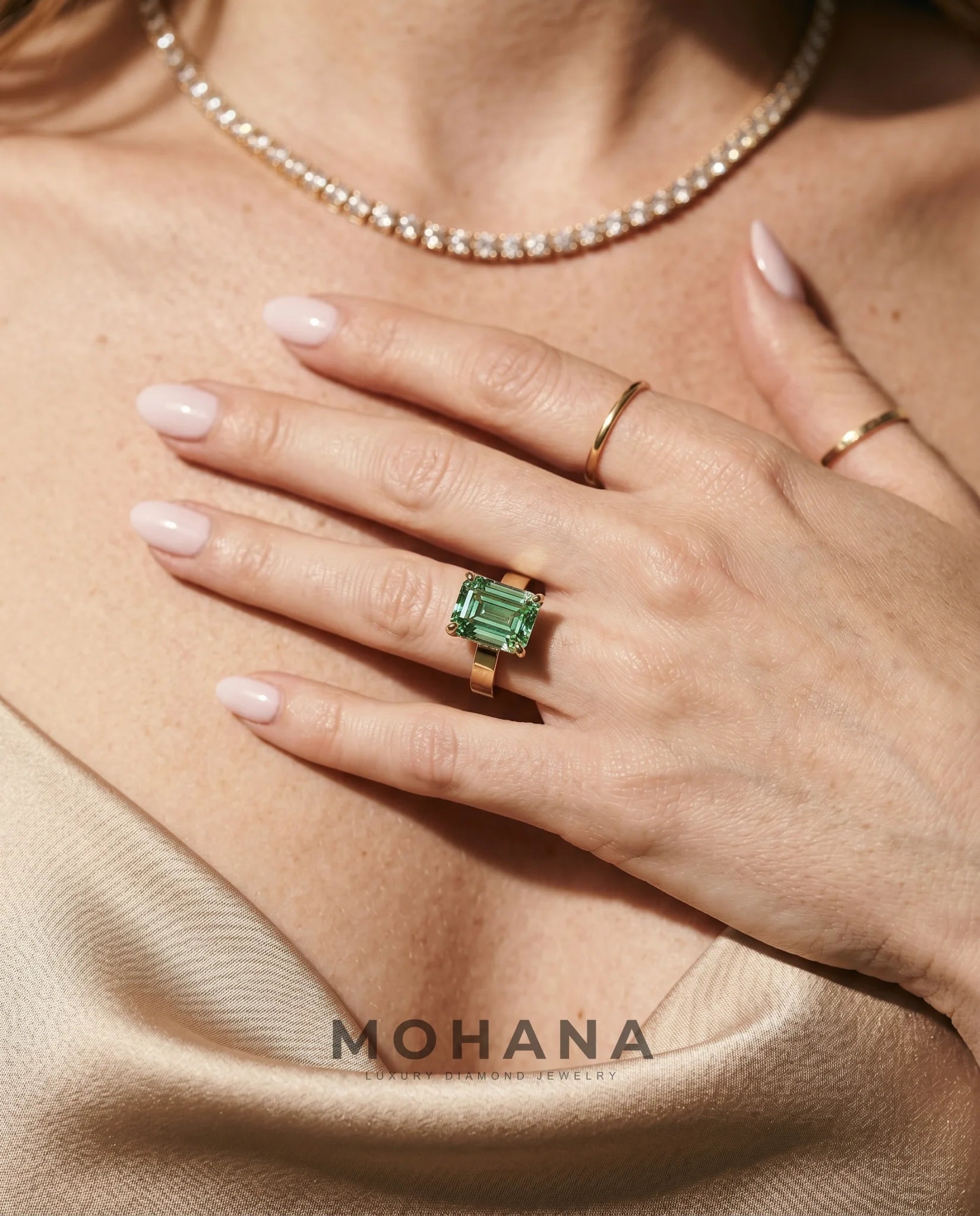 3 Carat Green Lab Grown Diamond Engagement Ring – Emerald Cut Solitaire - Engagement Ring